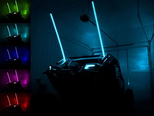 SuperATV 5' RGB LED Whip Lights & Formed Cage Vertical Mounts for Polaris Ranger/Can|Am Defender | Set of 2|WL-5-001-005-V