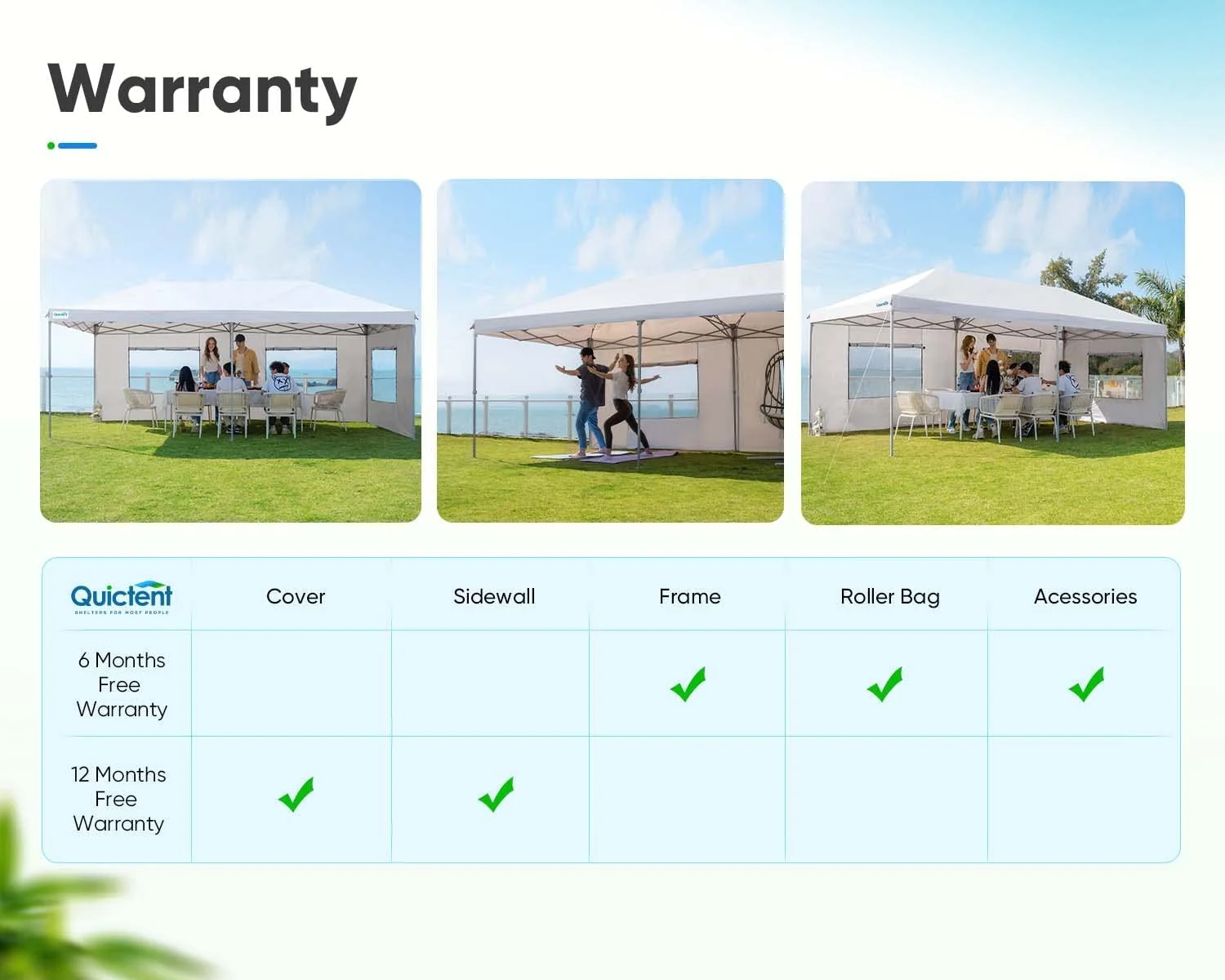 Quictent 10x20 Easy Pop up Canopy Instant Party Wedding Tent Waterproof with 6 Sidewalls Roller Bag (White), 10 ft