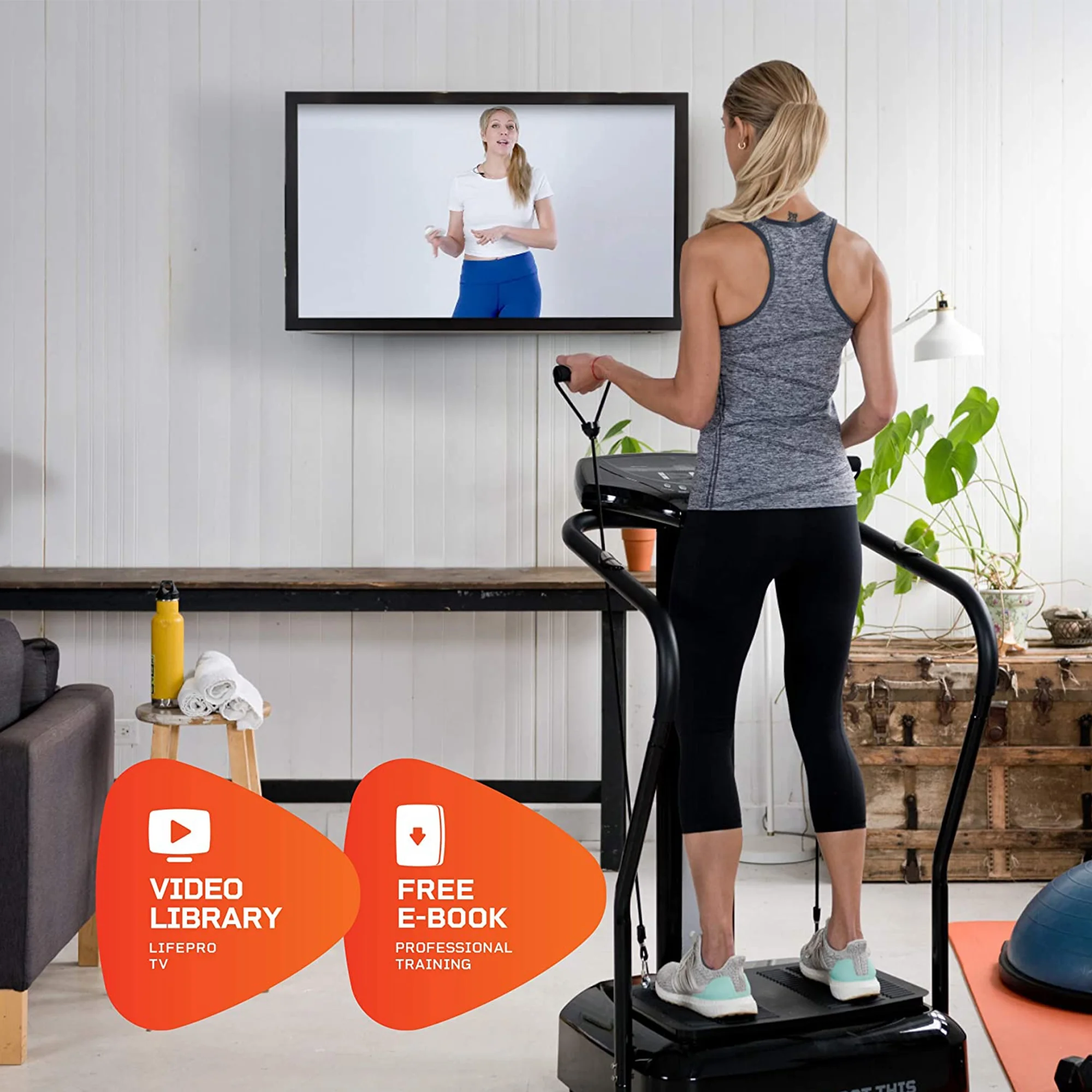 Lifepro Rhythm Vibration Plate Full Body Muscle Toning Equipment with 2 Resistance Bands, Black - Compact Home Gym Fitness Solution