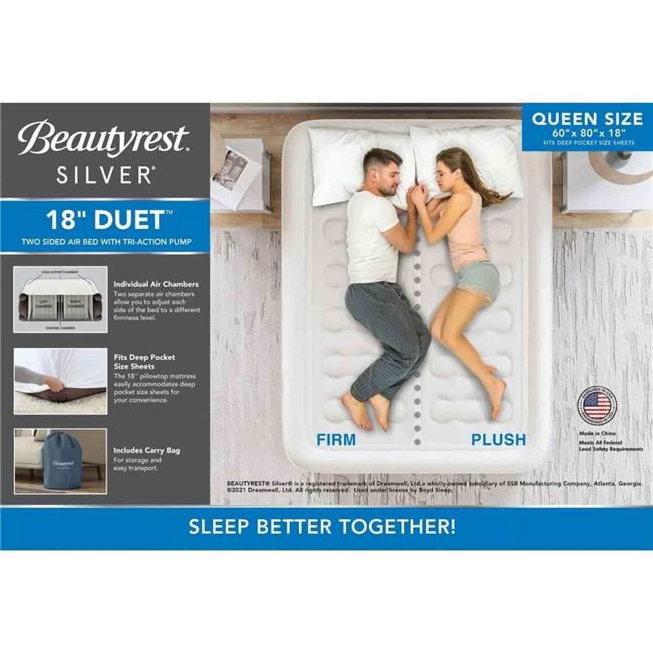 Beautyrest Duet Luxury Queen Air Mattress with 2-Side Adjustable Comfort - High Speed Built-In Pump