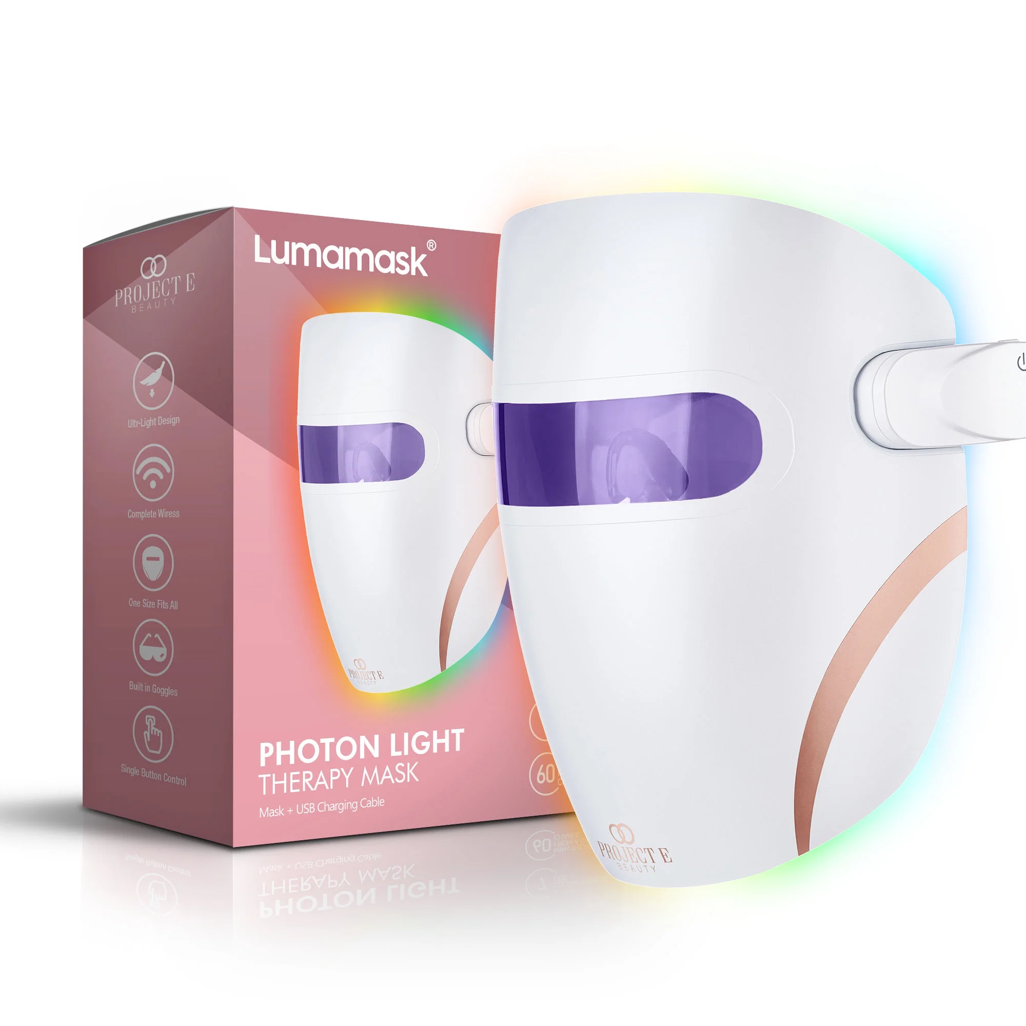 Project E Beauty Lumamask 7 | LED Facial Mask | 7 Colors Light Therapy | Anti-Aging | Anti-Acne