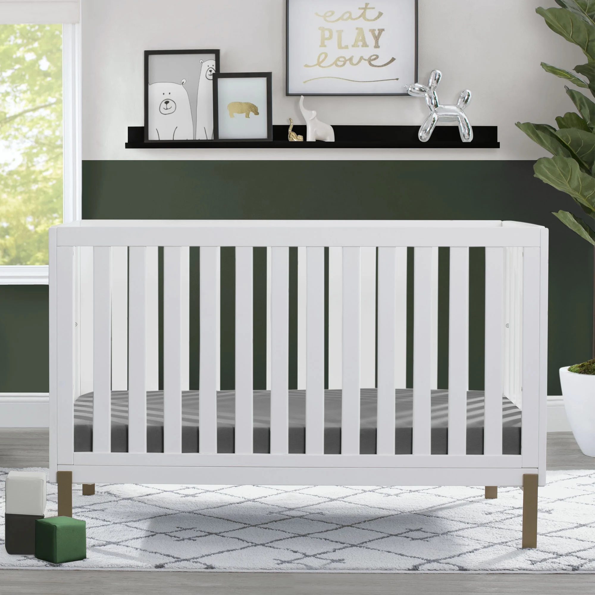 Delta Children Hendrix 4-in-1 Convertible Crib, Greenguard Gold Certified, Bianca White with Melted Bronze