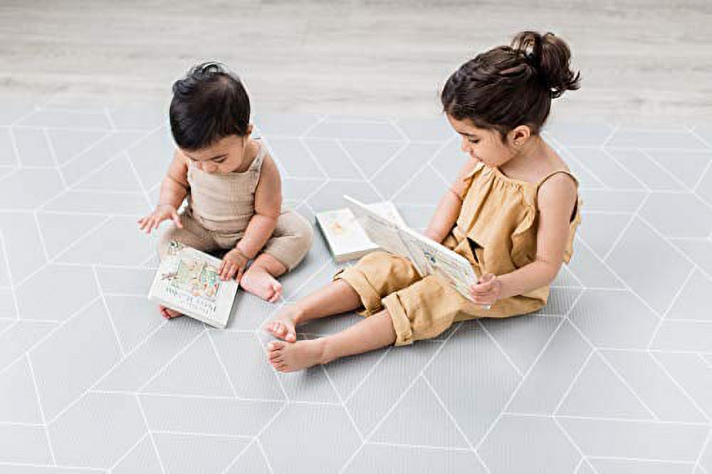 Little Bot Ofie Baby Play Mat, Zen Line + Triangle, Reversible Foam Floor Mat, Waterproof, 6.5 ft x 4.5 ft, Non-Toxic