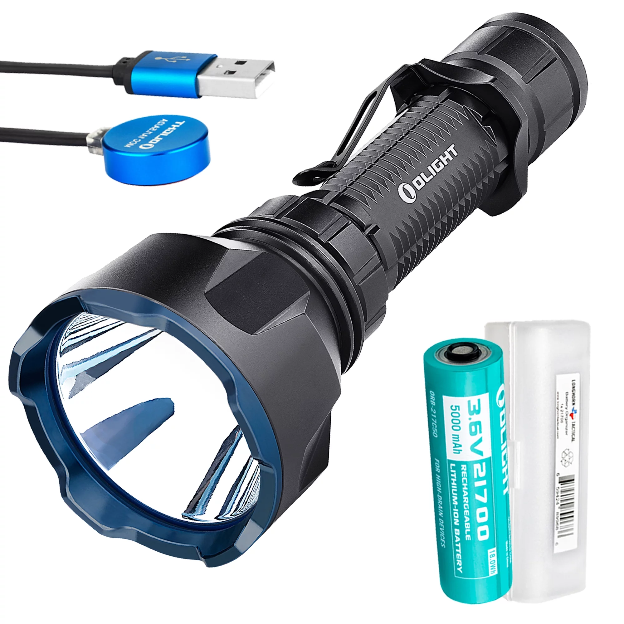 Olight Warrior X Turbo Black 1000 Yard Long Throw Rechargeable Flashlight with LumenTac Battery Case