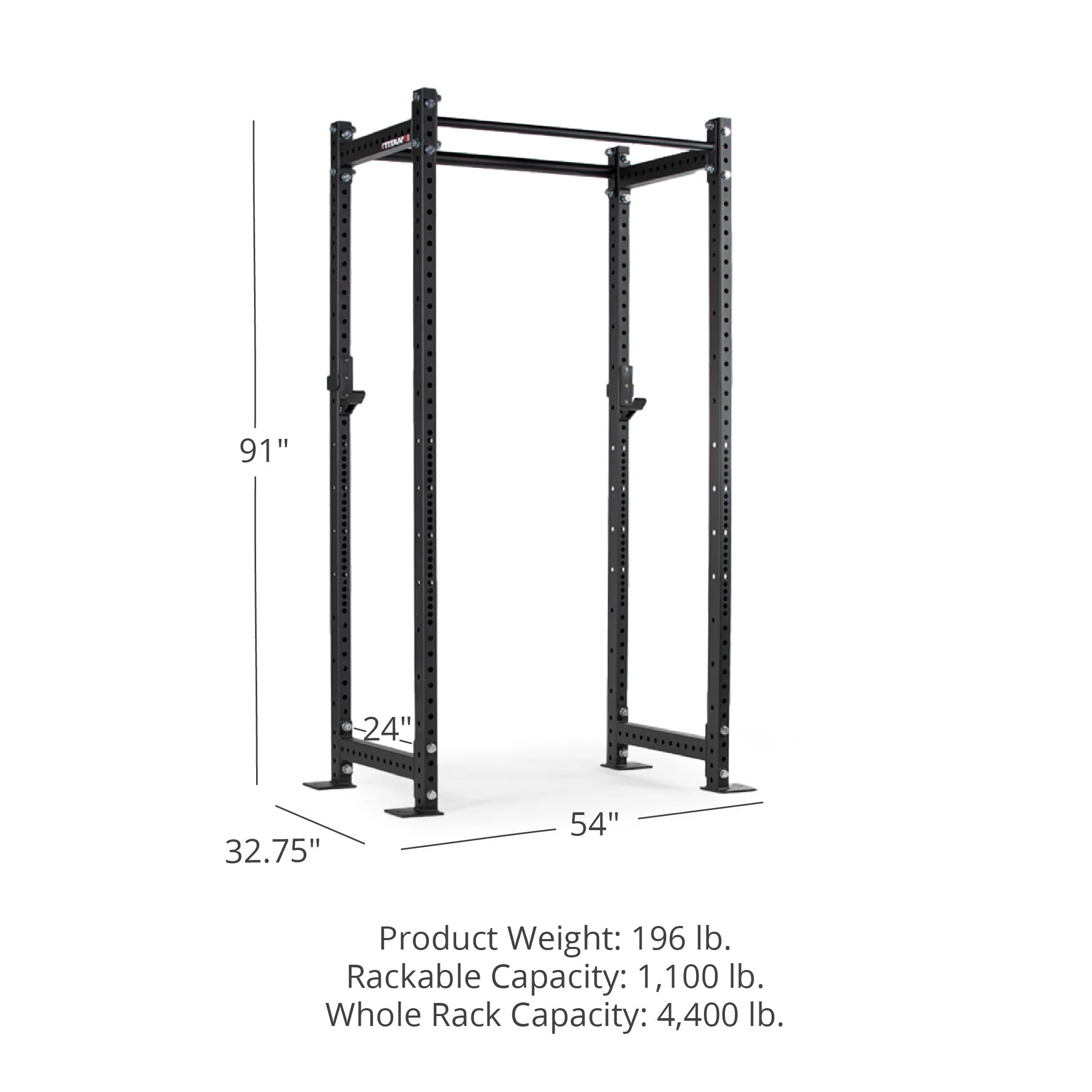 Titan Fitness T-3 Series Black Tall Power Rack, 24in Depth, Weight Plate Holders, 1,100 LB Capacity Cage for Weightlifting and Strength Training