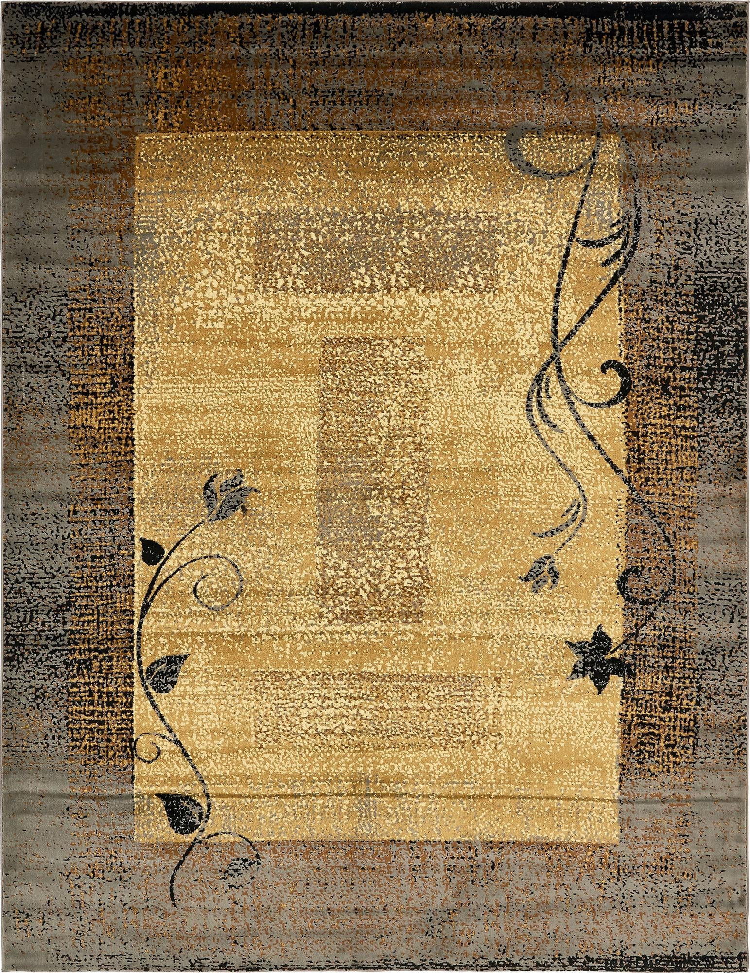 Unique Loom Excelsa Barista Rug Beige/Brown 9' x 12' Rectangle Floral Contemporary Perfect For Living Room Bed Room Dining Room Office