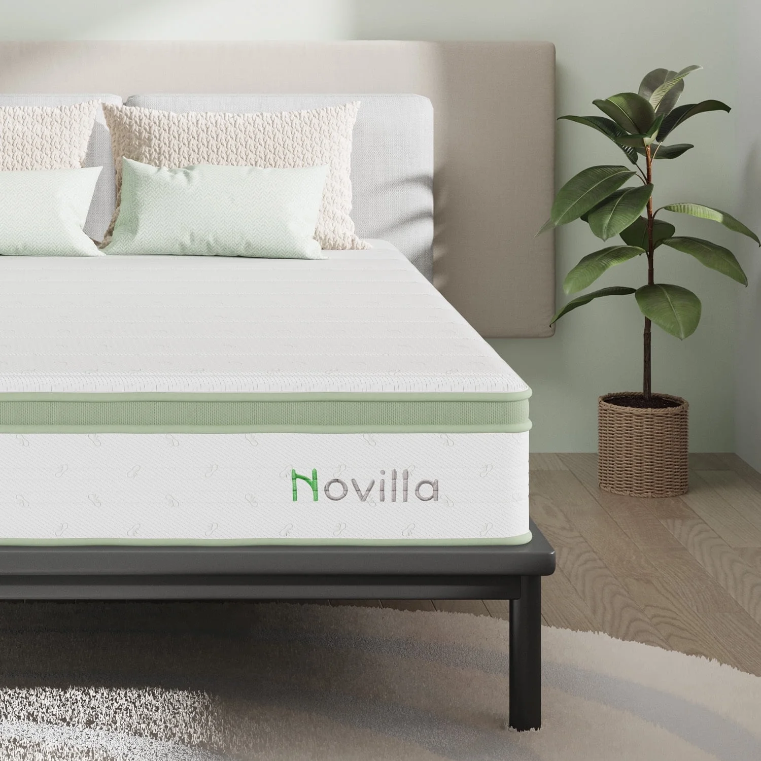 Novilla Snowfall 10 inch Bed in a Box Adult Pocket Spring Hybrid Mattress, Queen Size