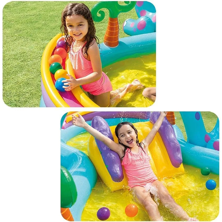 Intex - DinoLand Aquatic Playground, 118 '' x 90 '' x 44 '', Includes 1 Slide and Accessories