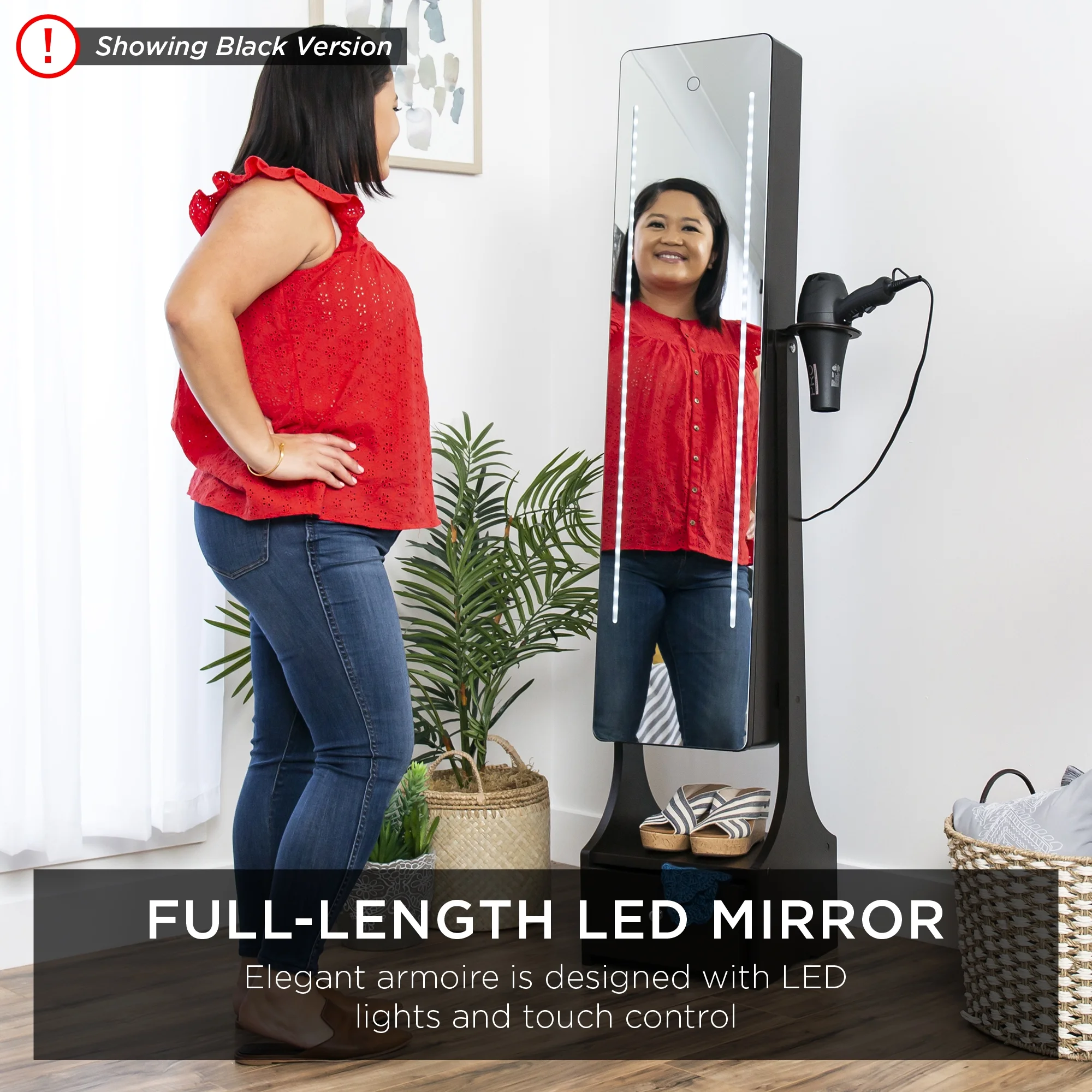 Best Choice Products Full Length LED Mirrored Jewelry Storage Organizer Cabinet w/ Interior & Exterior Lights - Espresso