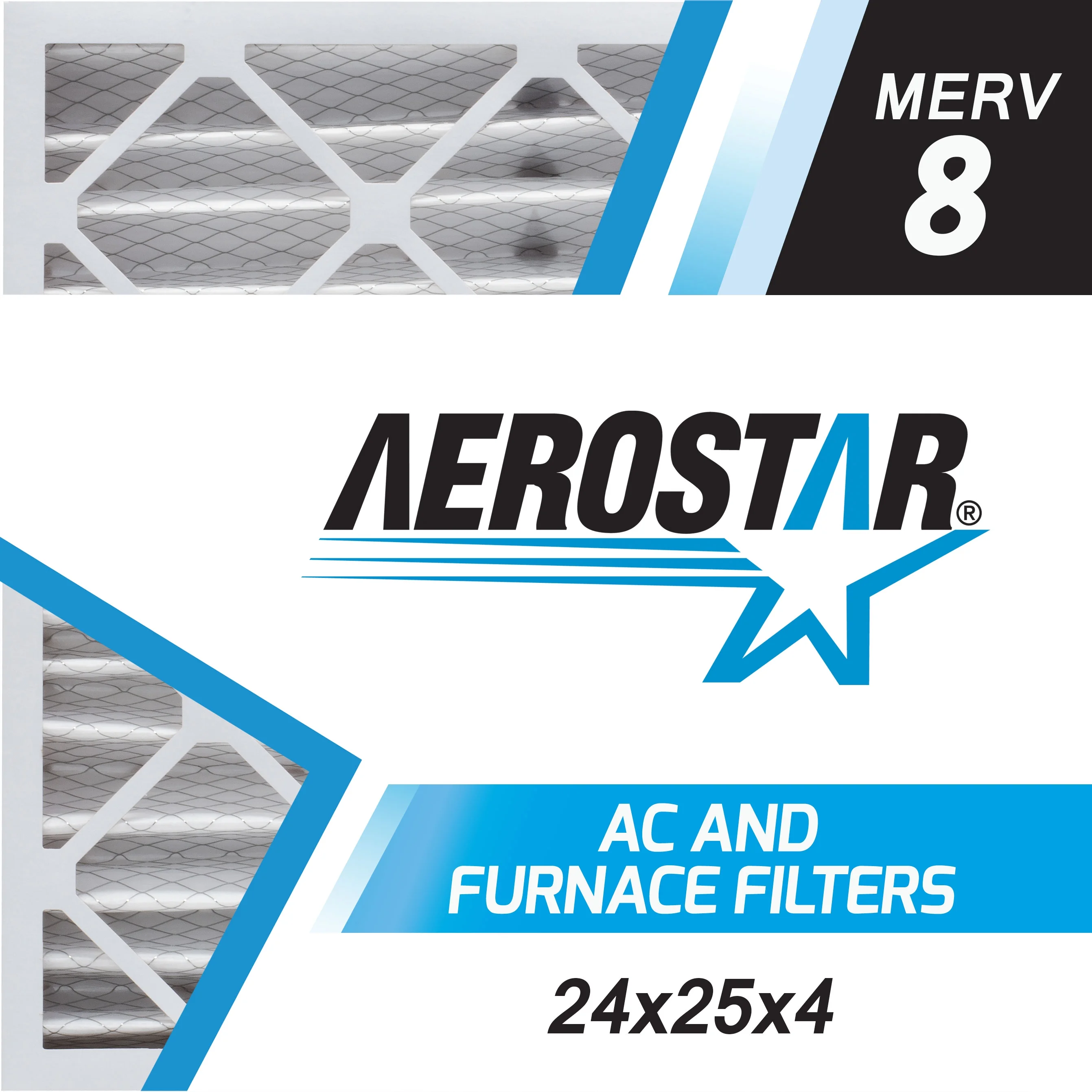 Aerostar 24x25x4 MERV 8, Pleated Air Filter, 24 x 25 x 4, Box of 6, Made in the USA