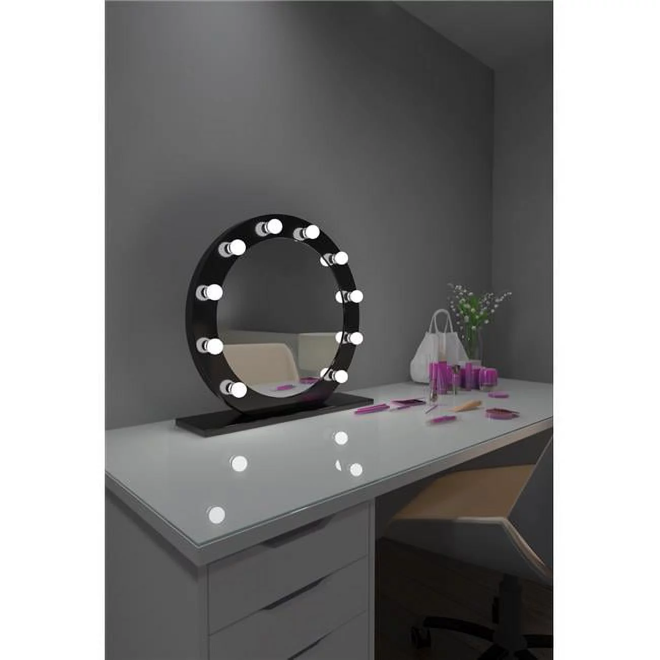 Paris Mirror HDIANA286000D-BLK 28 x 60 in. Diana Hollywood Mirror with LED Bulbs, Black