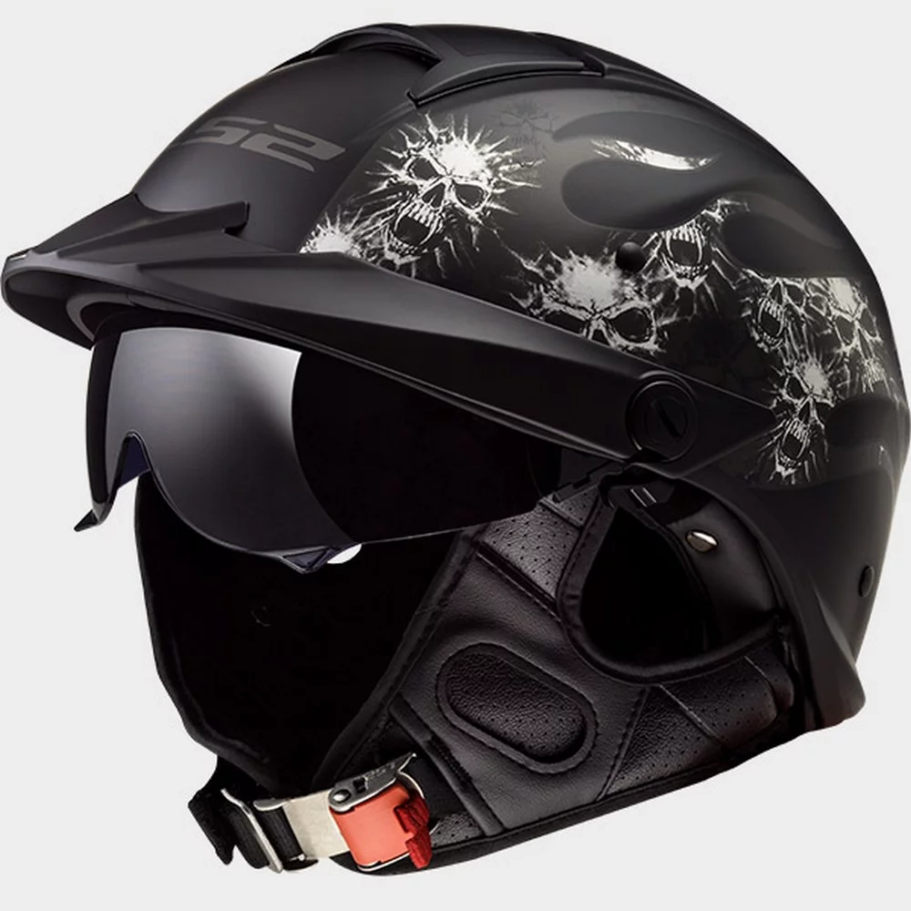LS2 Helmets Rebellion Bones Graphic Half Motorcycle Helmet with Sunshield (Matt Black, XX-Large)