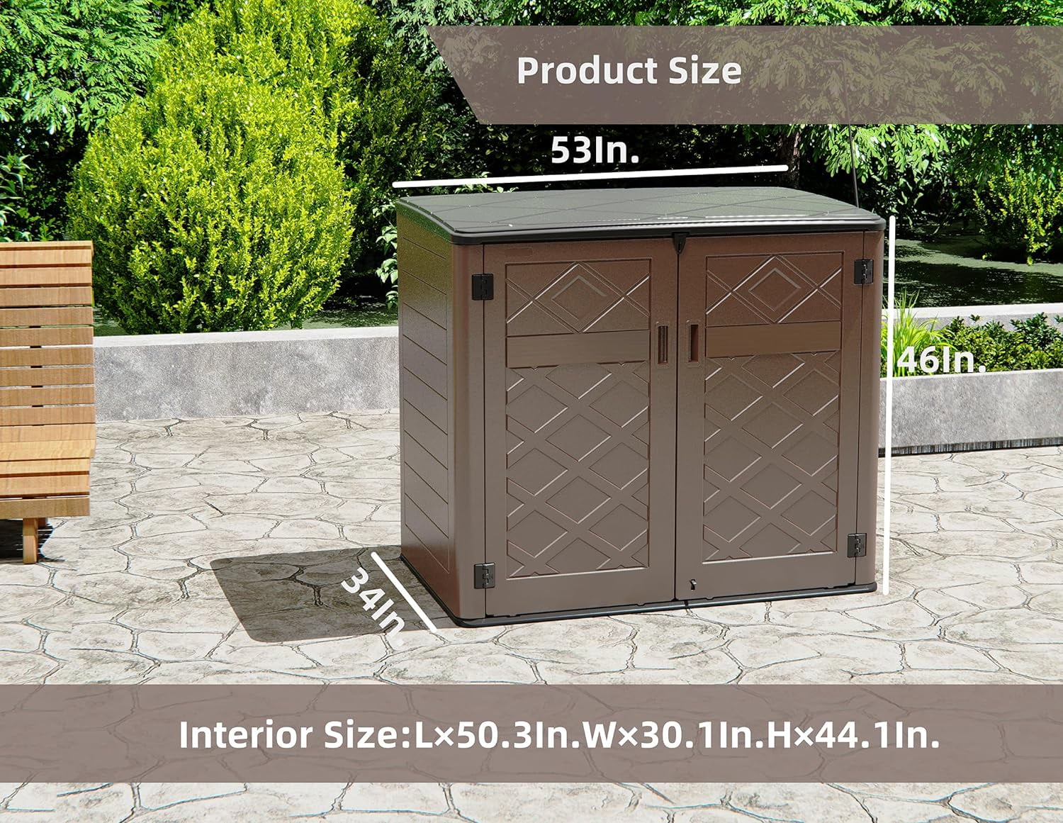 Horti Cubic 50 Cu. Ft. Horizontal Outdoor Storage Shed, HDPE Patio Storage Cabinet with Shelf Support,Outdoor Storage Shed, Brown