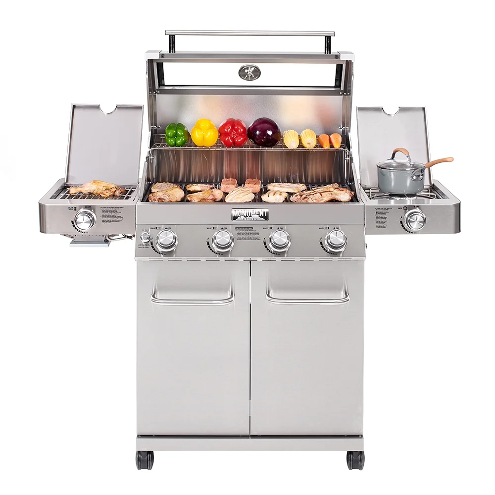 Monument Grills 35633 Clearview Lid 4 Burner with Side Sear Burner Propane Gas Grill