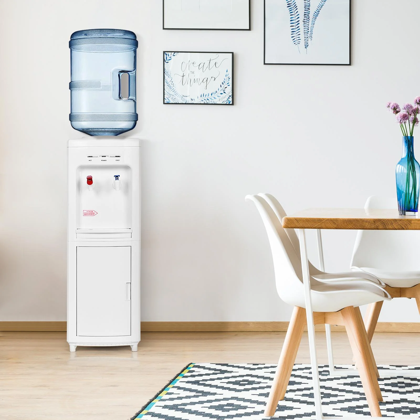 Giantex Top Loading Water Cooler Dispenser 5 Gallon w/Storage Cabinet, Normal Temperature & Hot Water Bottle Load Electric, Ideal for Home Office