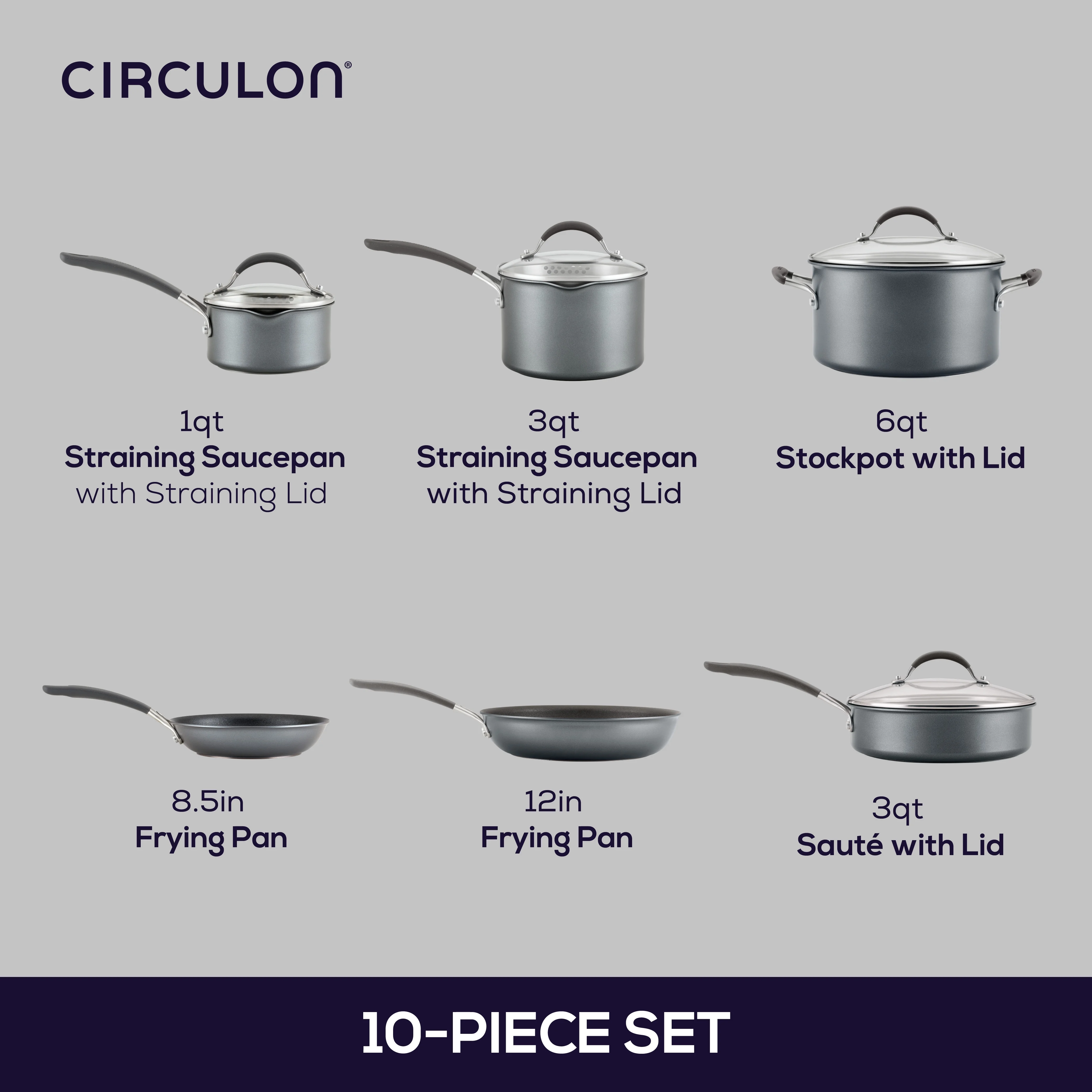 Circulon A1 Series ScratchDefense 10 Piece Nonstick Induction Pots and Pans Set, Graphite
