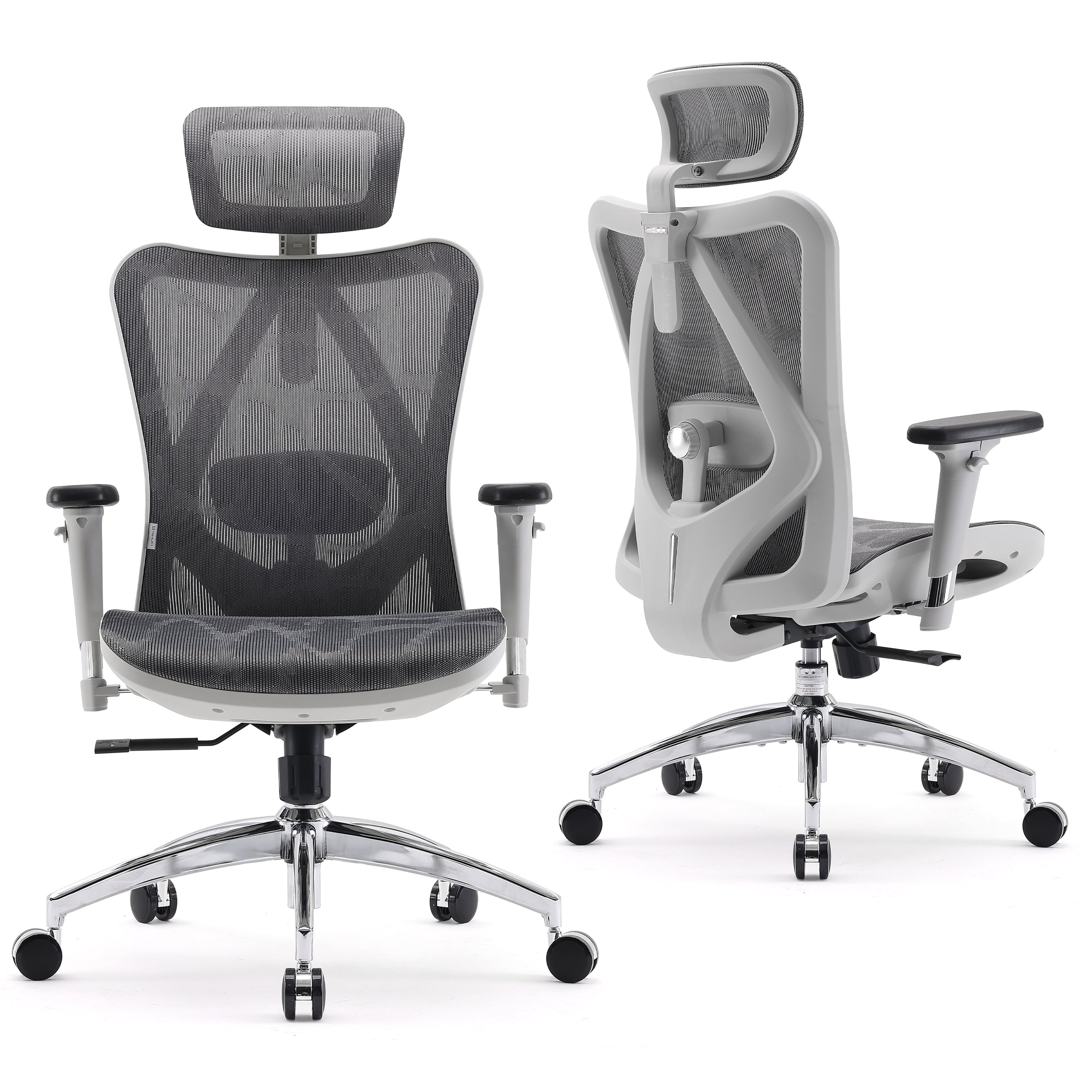 SIHOO Ergonomic Office Chair Desk Chair High Back Mesh Computer Chair with Armrest and Adjustment Lumbar Support, 300lb, Light Gray