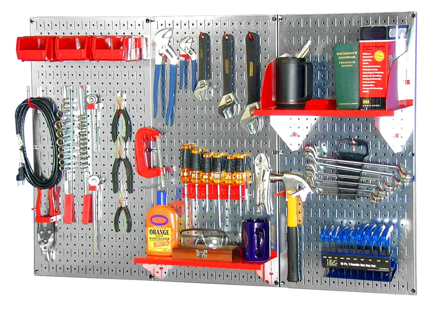 4ft Metal Pegboard Standard Tool Storage Kit - Galvanized Metallic Toolboard & Red Accessories