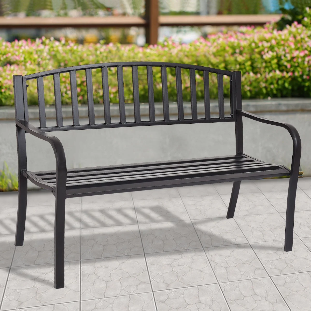Costway 50'' Patio Garden Bench Park Yard Outdoor Furniture Steel Slats Porch Chair Seat