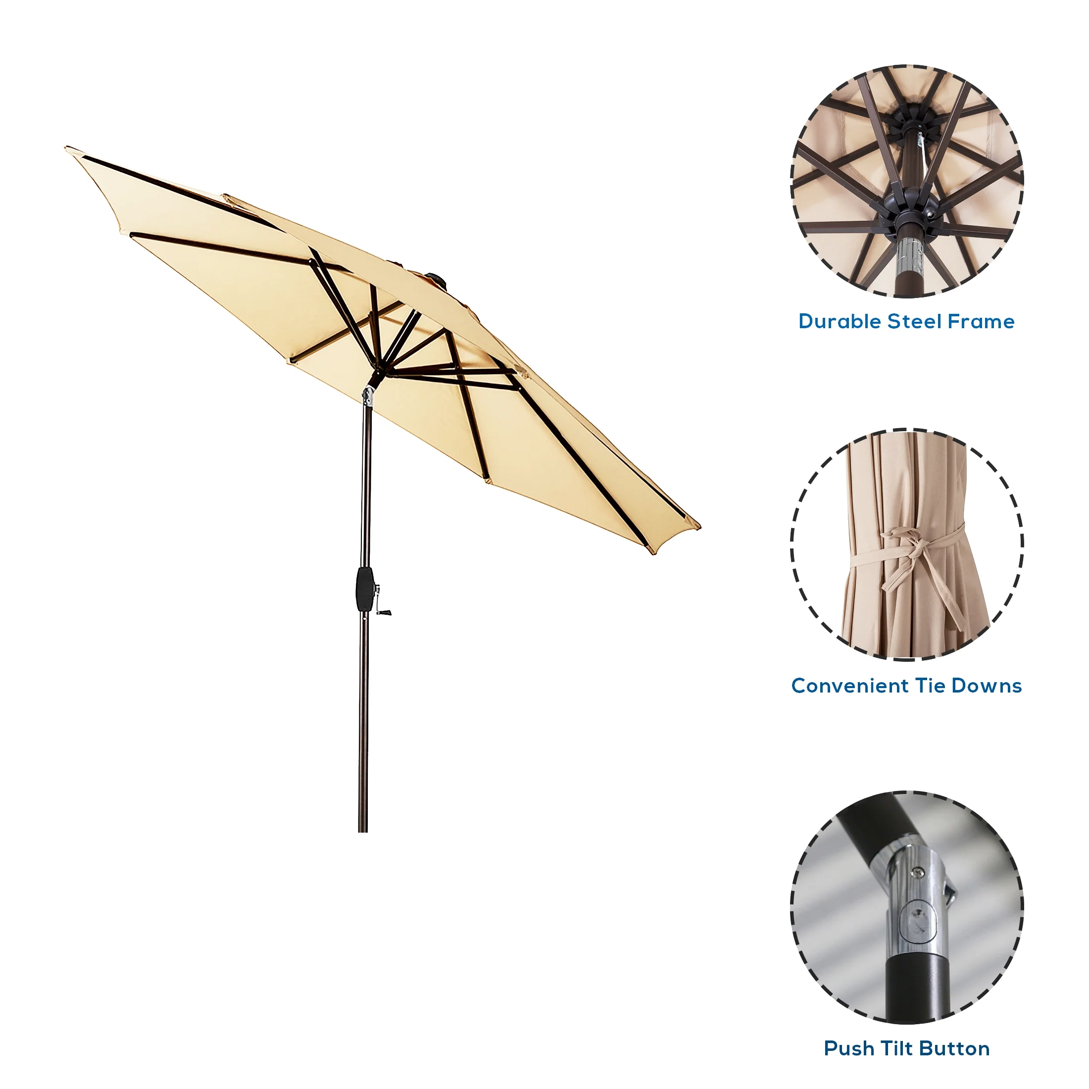 Westin Outdoor 9 Ft Patio Umbrellas with Bronze Plastic Base Included, Gray/White Stripe