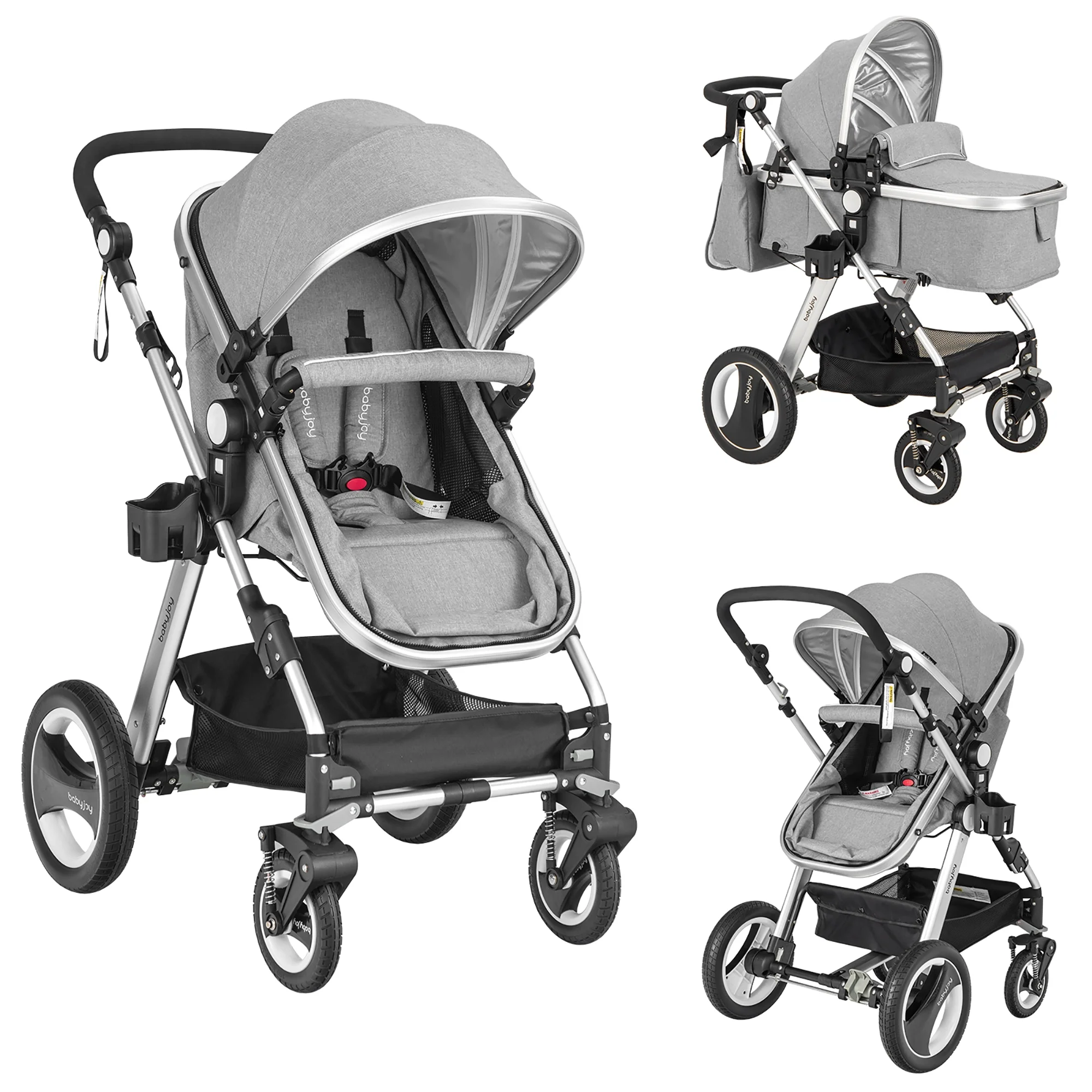 Babyjoy Folding Aluminum Infant Baby Stroller Kids Carriage Pushchair W/ Diaper Bag Gray