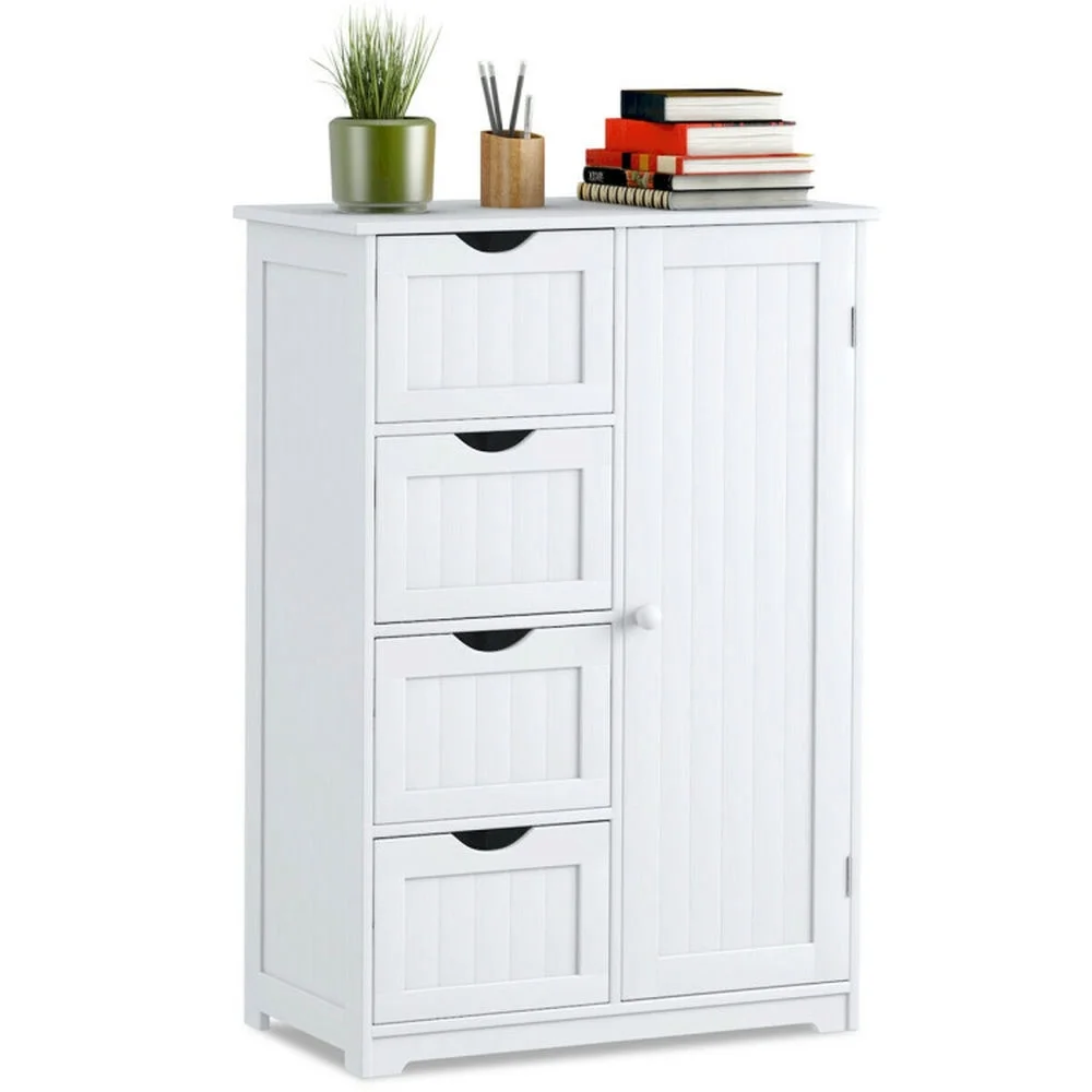 Spaco Standing Indoor Wooden Cabinet with 4 Drawers-White, Bathroom Storage Cabinet for Entryway Storage, Home Office Furniture