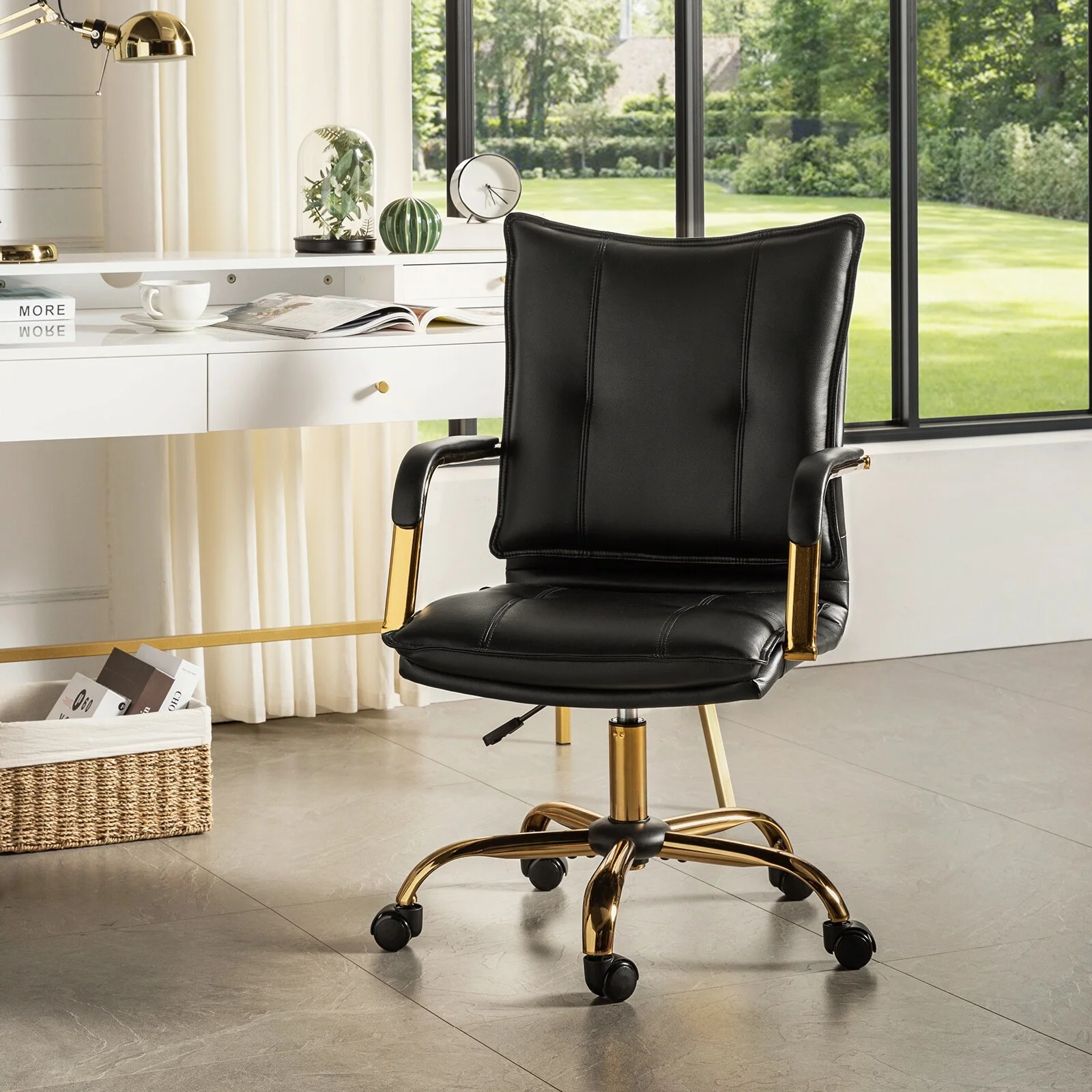 HULALA HOME Zarina Modern Faux Leather Swivel Office Desk Chair with Height-adjustable by BLACK