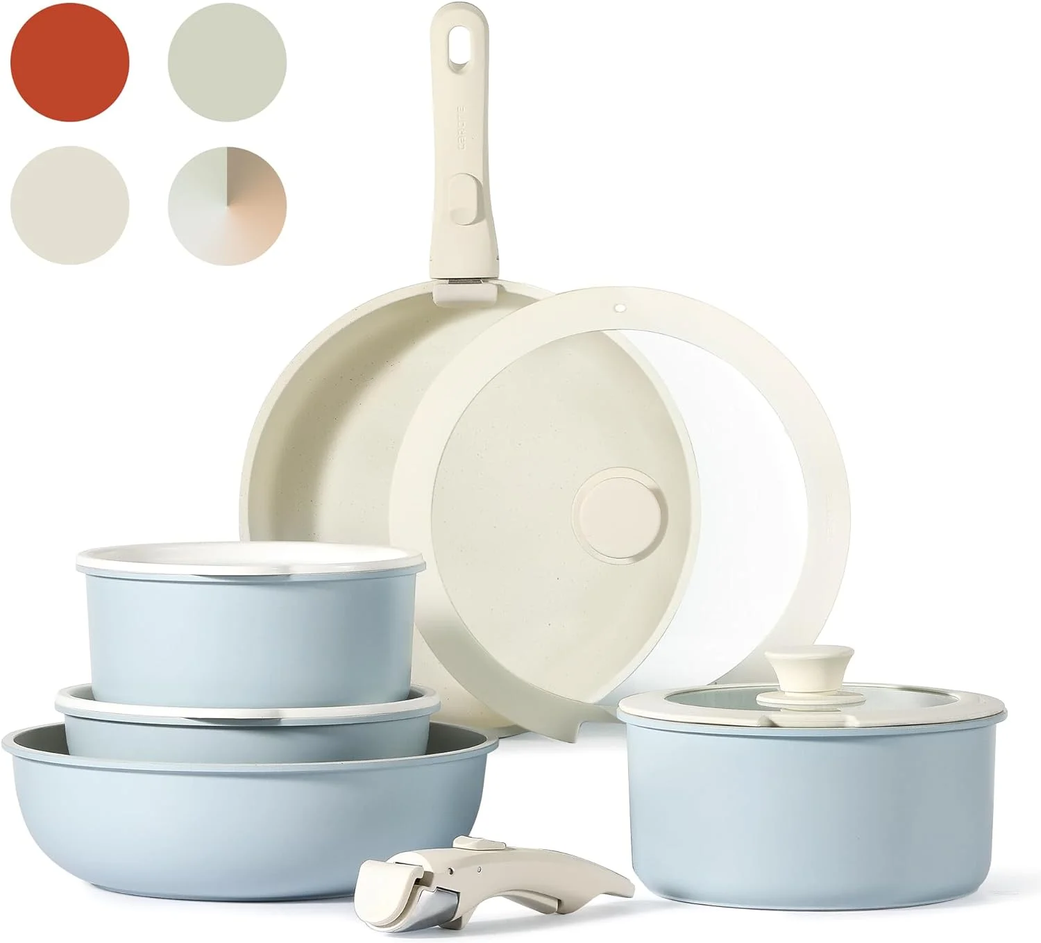 11-Piece Nonstick Cookware Set with Detachable Handle - Induction Kitchen Cookware Sets, Oven Safe RV Cookware in Blue