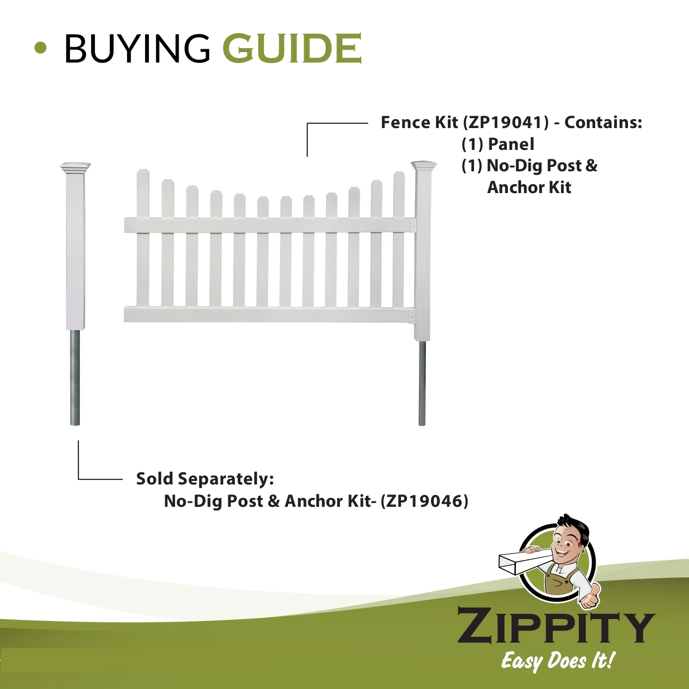 All American Vinyl Picket Fence with No-Dig Steel Pipe Anchor Kit (70