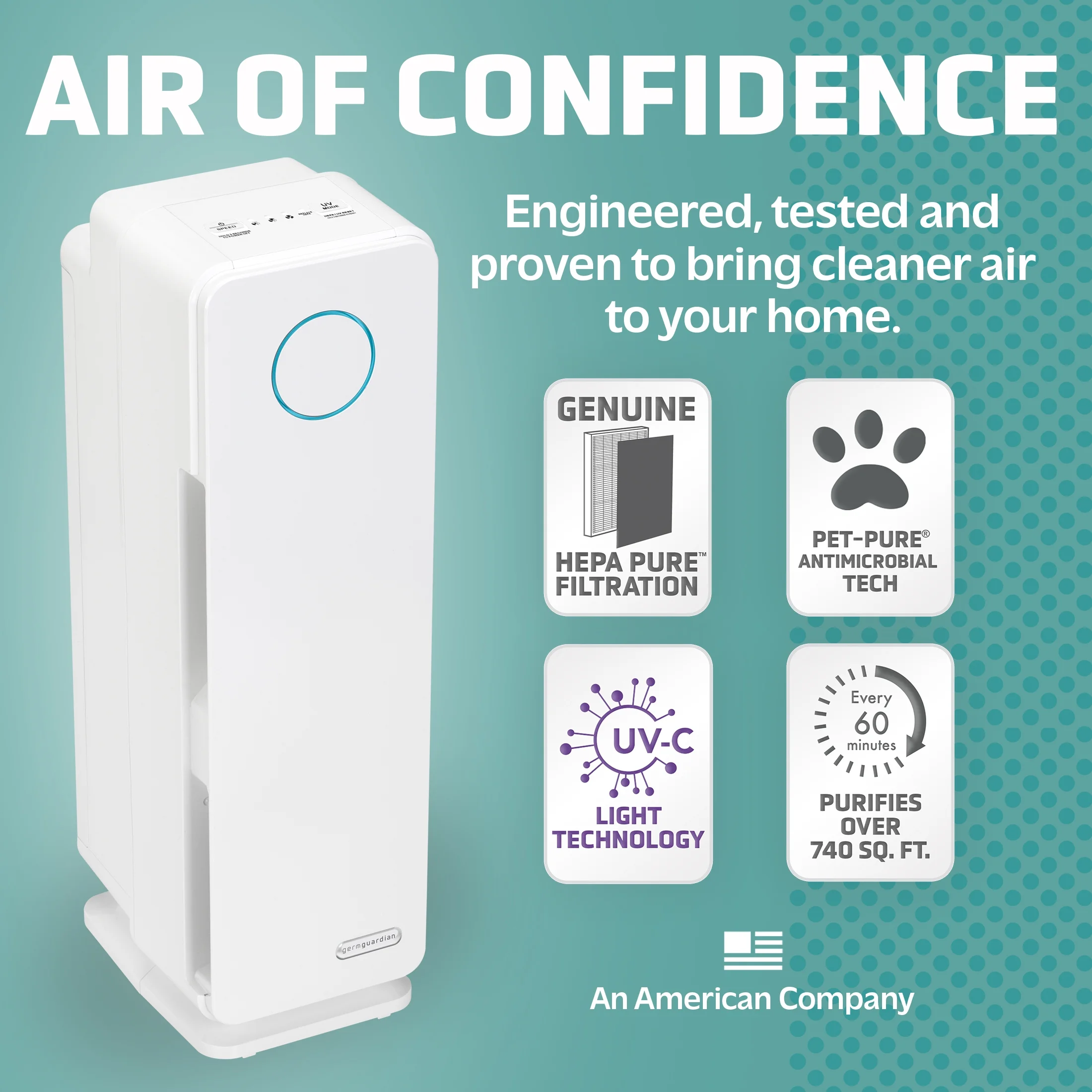 GermGuardian Air Purifier with HEPA Pet Pure Filter, UV-C, Removes Pet Dander, 743 Sq. ft., AC4300WPT