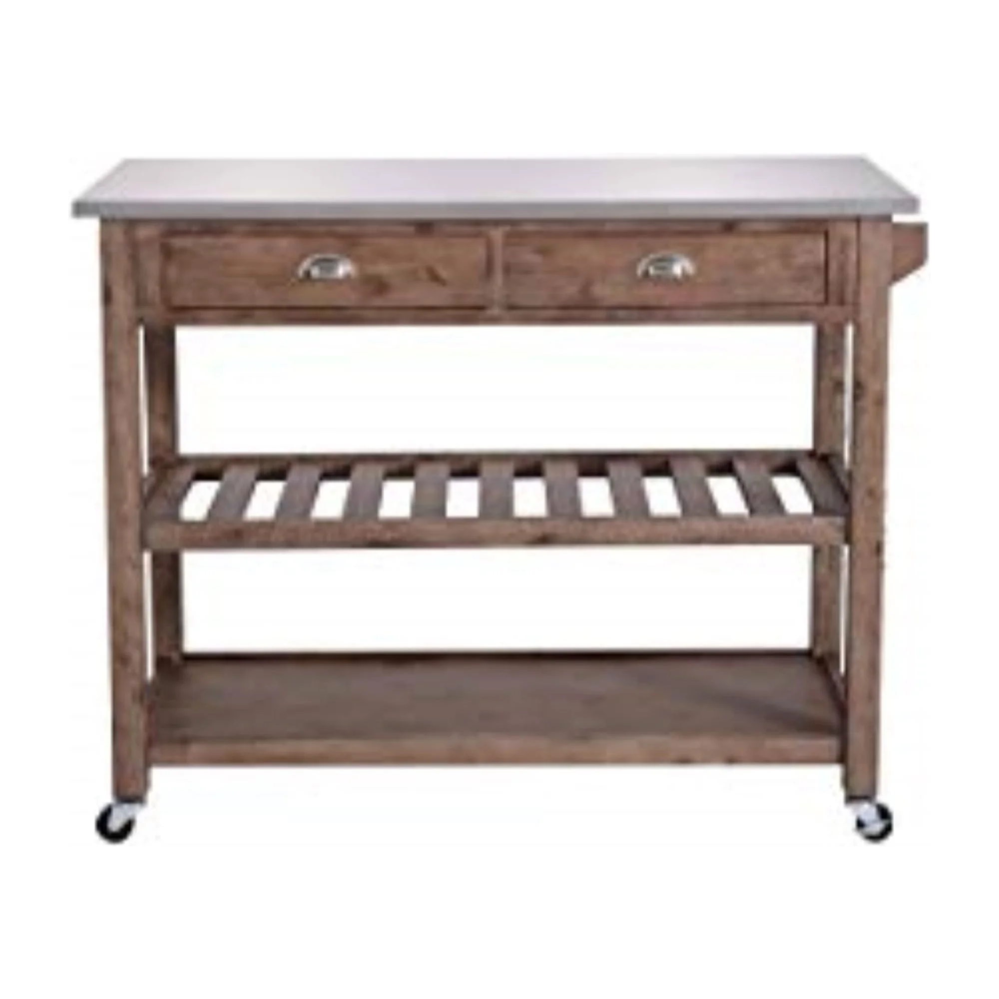 Boraam Sonoma Wood Kitchen Cart with Stainless Steel Top - Chestnut Wire-Brush Finish