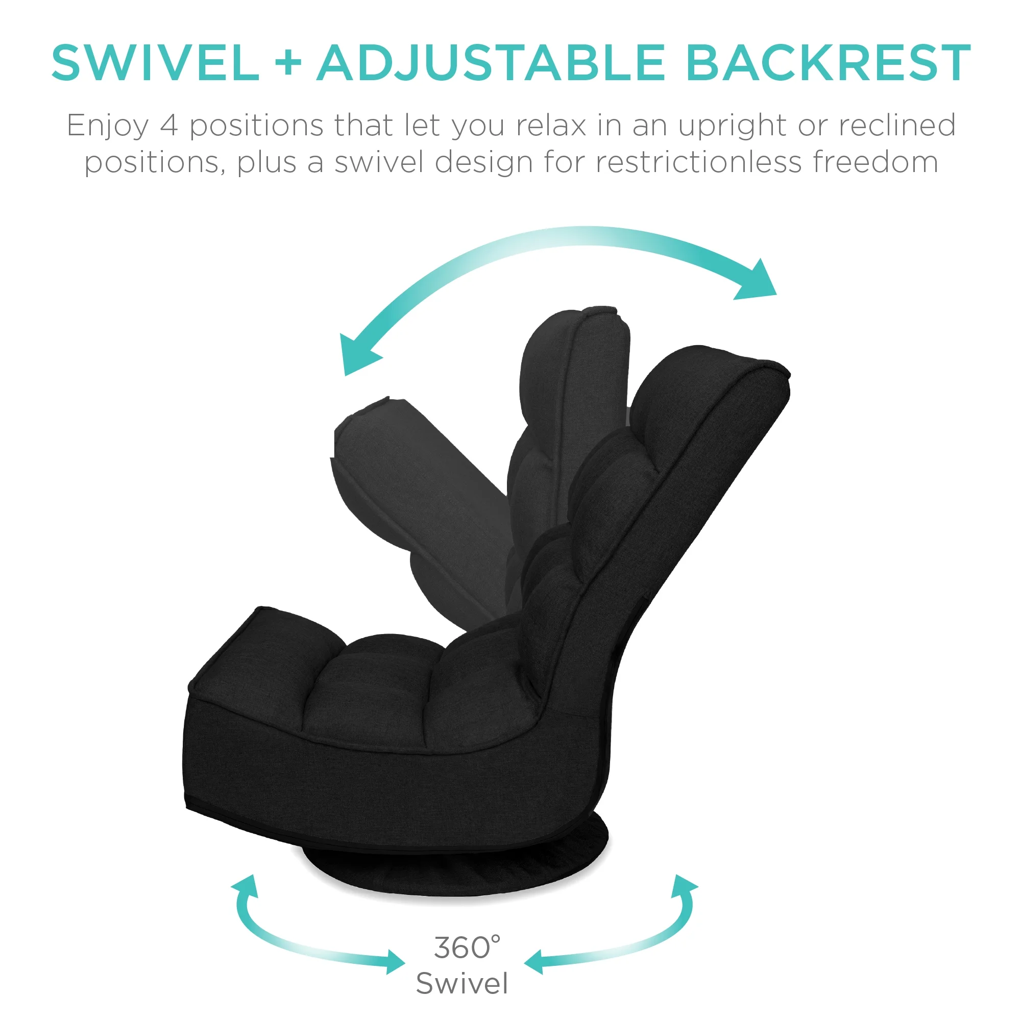 Best Choice Products Folding Floor Gaming Chair for Home, Office w/ 360-Degree Swivel, 4 Positions - Black