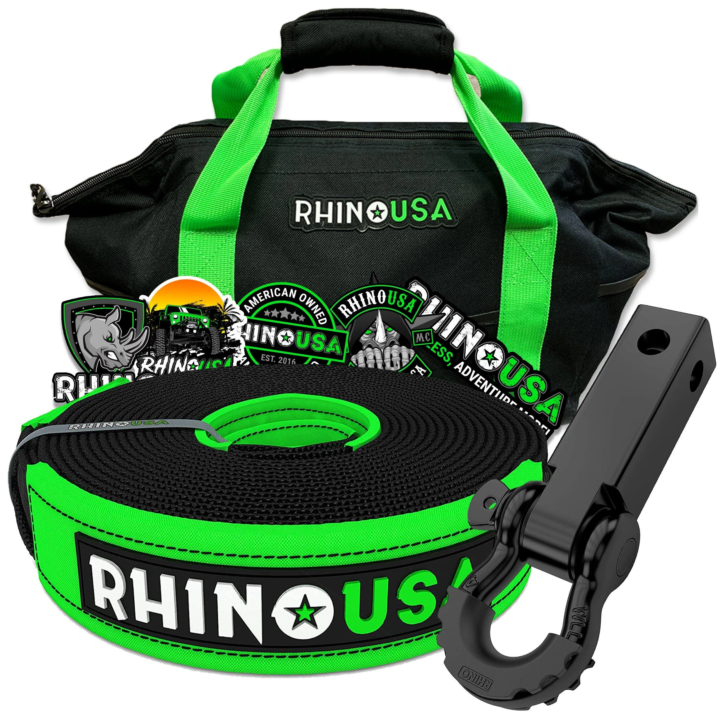 Rhino USA 20' Tow Strap & Shackle Hitch Receiver Combo - Exterior Automotive Accessories