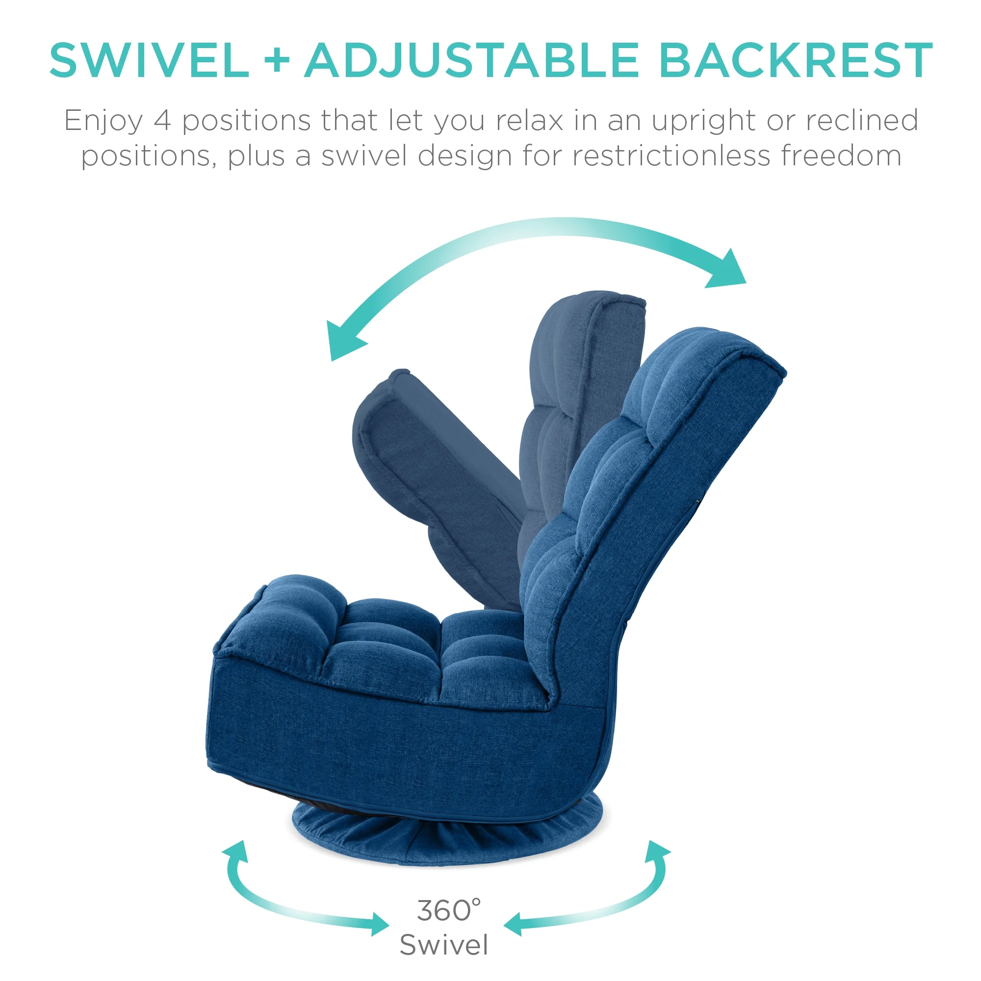 Best Choice Products Folding Floor Gaming Chair for Home, Office w/ 360-Degree Swivel, 4 Positions - Dark Blue