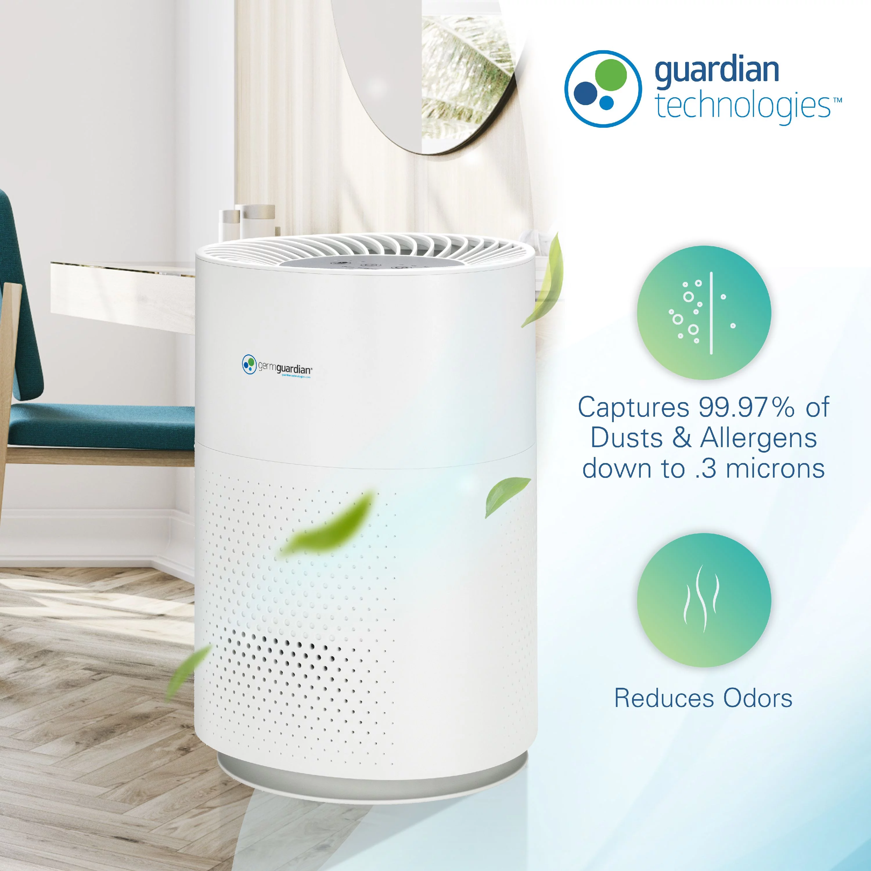 GermGuardian Air Purifier with HEPA Pure Filter Removes Odors, Mold, 105 Sq. ft, AC4200W, White
