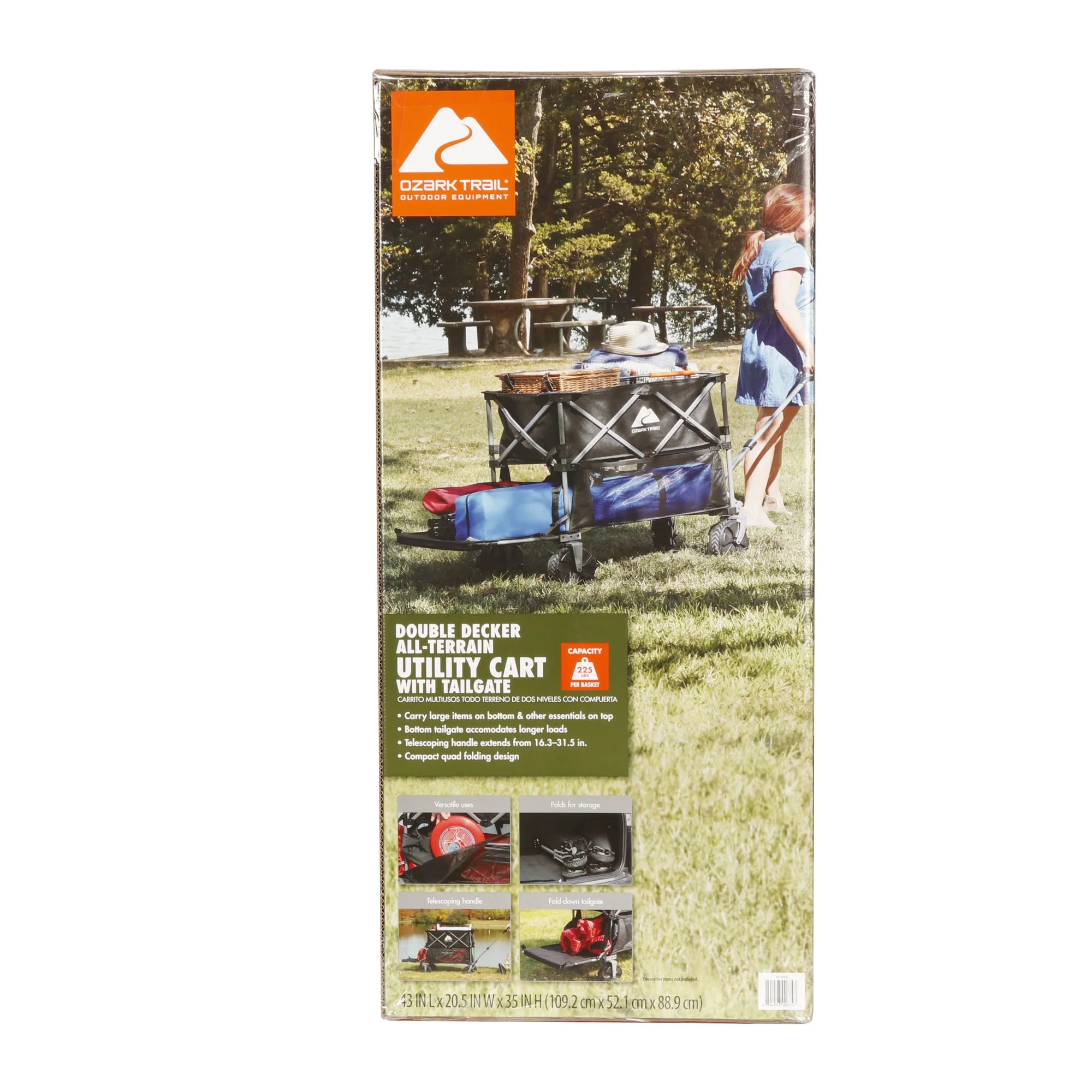 Ozark Trail Double Decker Folding Utility Wagon with Extension Handle, Black, 35