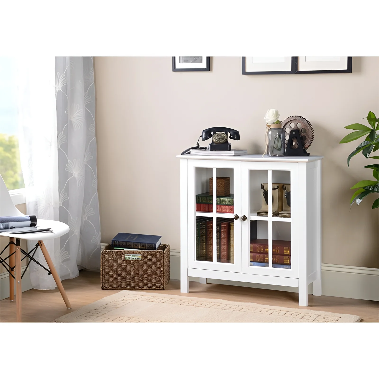OS Home and Office, Model 22600 Deluxe Glass Door Accent and Display Cabinet, Finsihhed smooth White