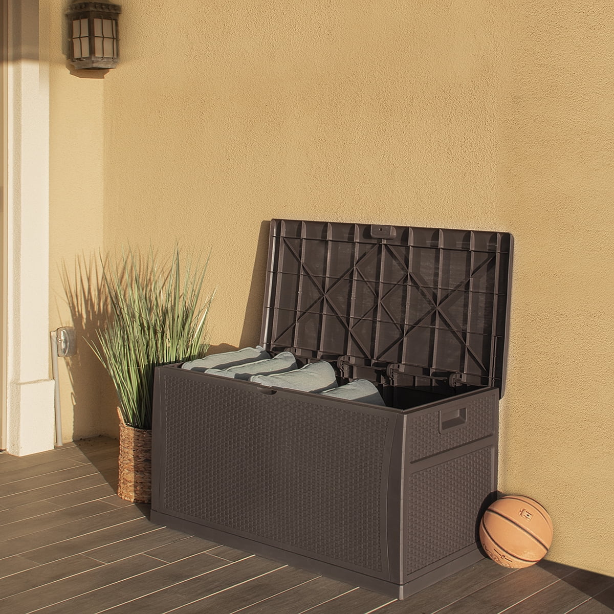 Barton - Storage Deck Box Outdoor, Patio Storage Container 120-Gallon, Large Bin Store Backyard, Brown