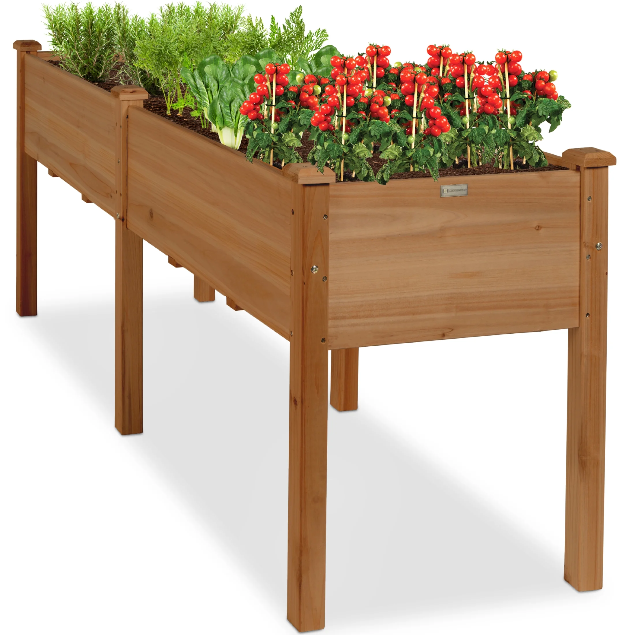 Best Choice Products 72x23x30in Raised Garden Bed, Elevated Wood Planter Box for Patio w/ Divider Panel - Acorn Brown