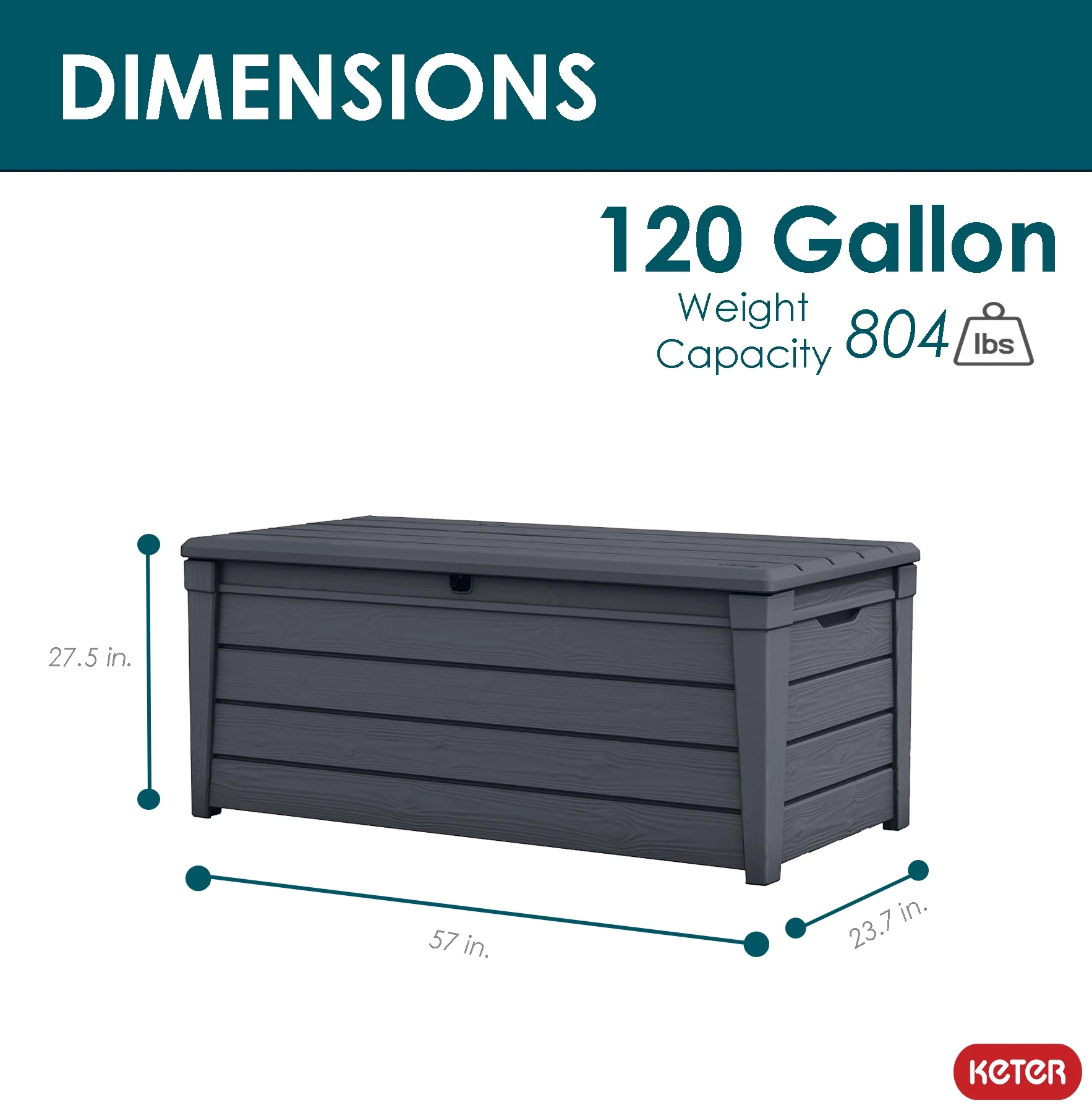 Keter Brightwood 120 Gallon Durable Weatherproof Resin Deck Box Organization and Storage for Outdoor Patio and Lawn, Anthracite Gray