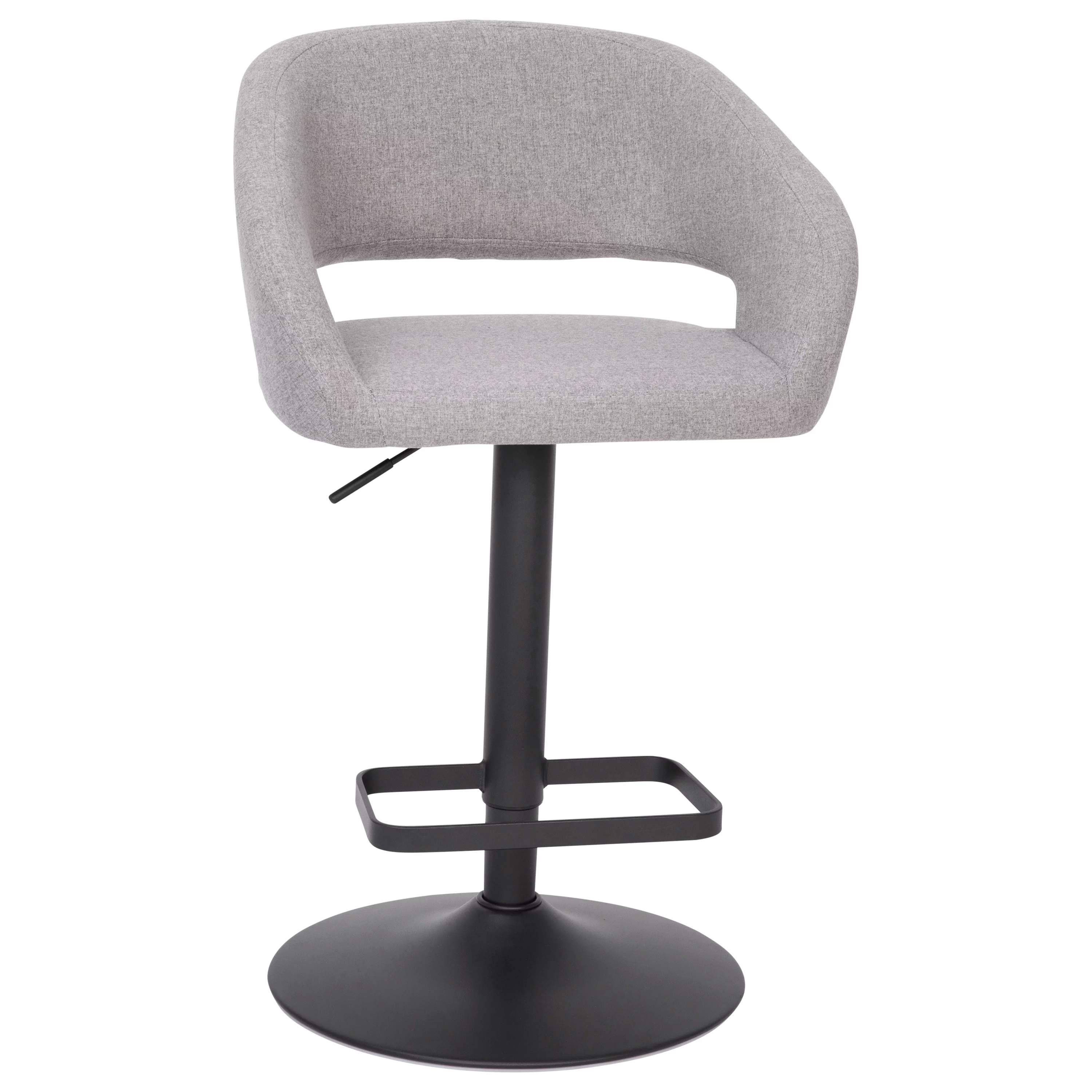 BizChair Contemporary Gray Fabric Adjustable Height Barstool with Rounded Mid-Back and Black Base
