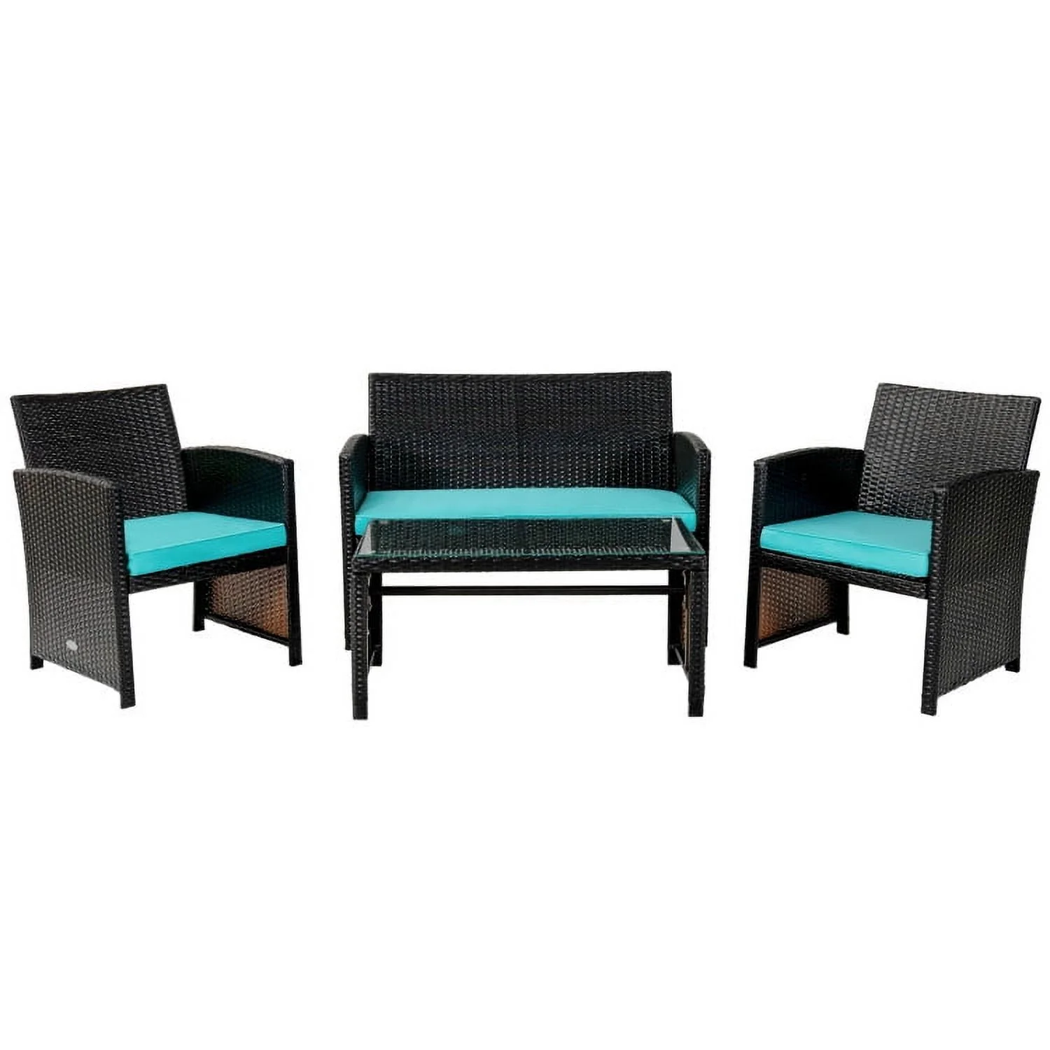 Yardi Yard 4Pcs Patio Rattan Cushioned Furniture Set, Outdoor Furniture Garden Conversation Sets with Coffee Table Cushioned Sofa-Navy