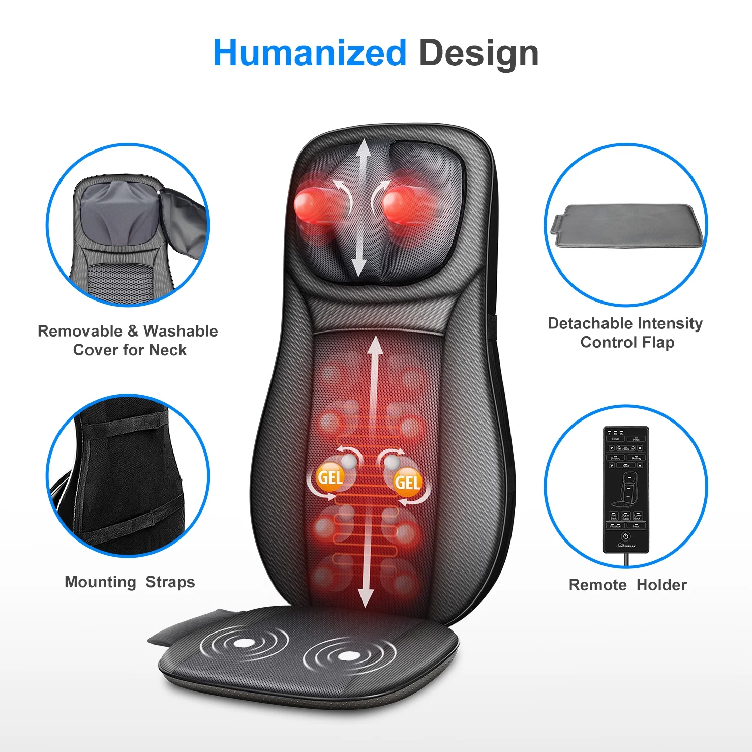 Shiatsu Back Massager with Gel, Snailax Kneading Massage Seat Cushion, Fathers Day Gifts