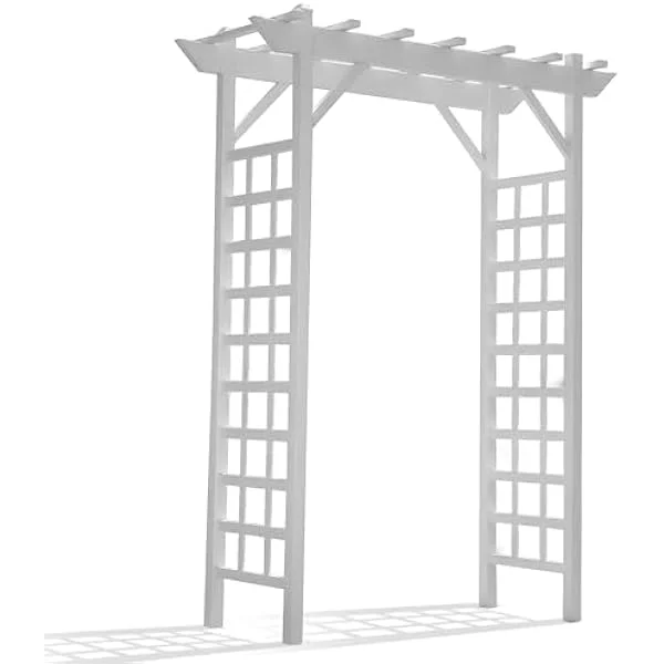 Dura-Trel Providence Arbor, 64 by 85 Inch PVC Patio Garden Arch, Outdoor Lattice Frame Decoration or Trellis for Climbing Plants, White