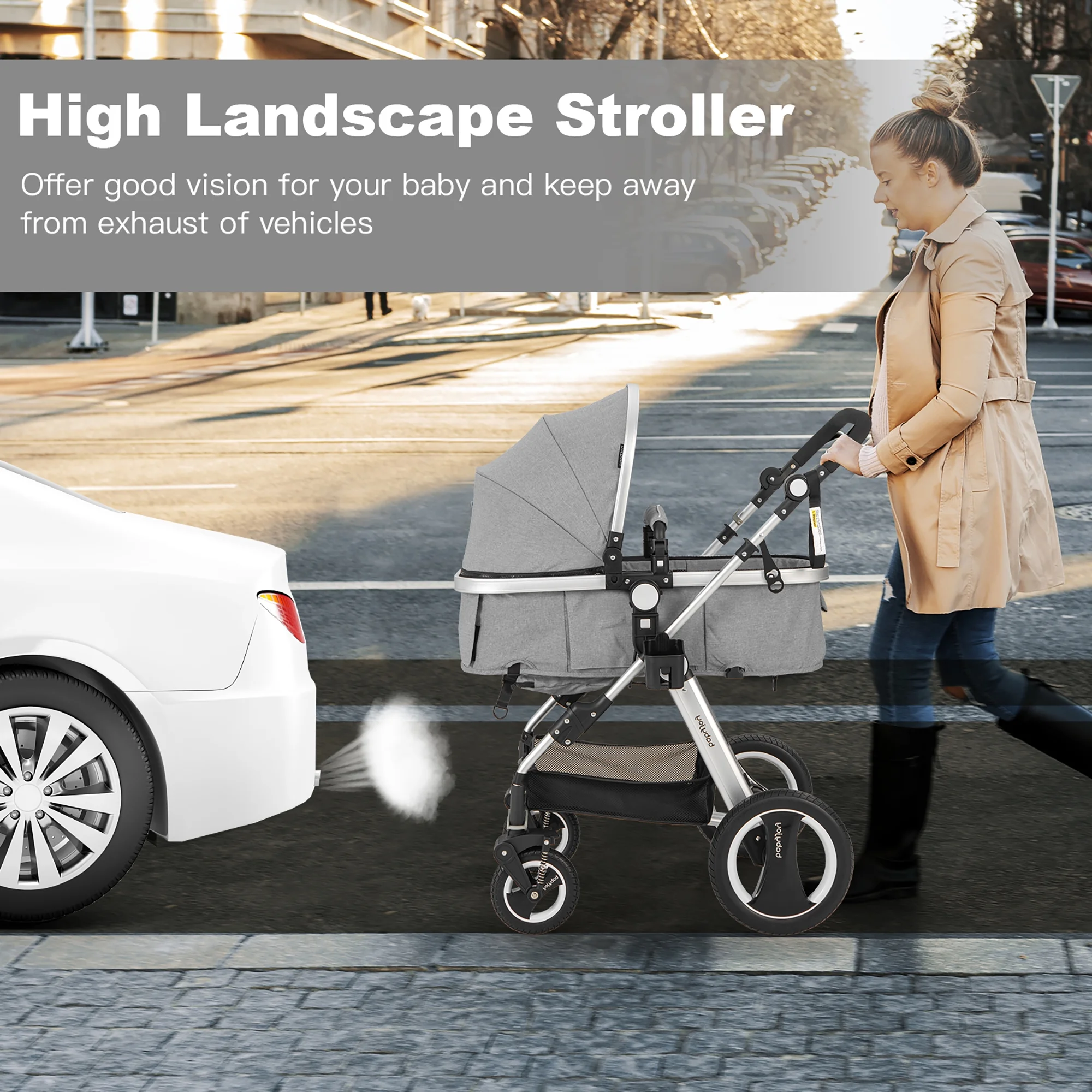 Babyjoy Folding Aluminum Infant Baby Stroller Kids Carriage Pushchair W/ Diaper Bag Gray