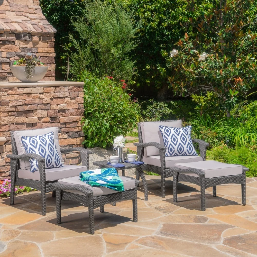 Christopher Knight Home Honolulu Outdoor 5-piece Wicker Seating Set with Cushions by Grey