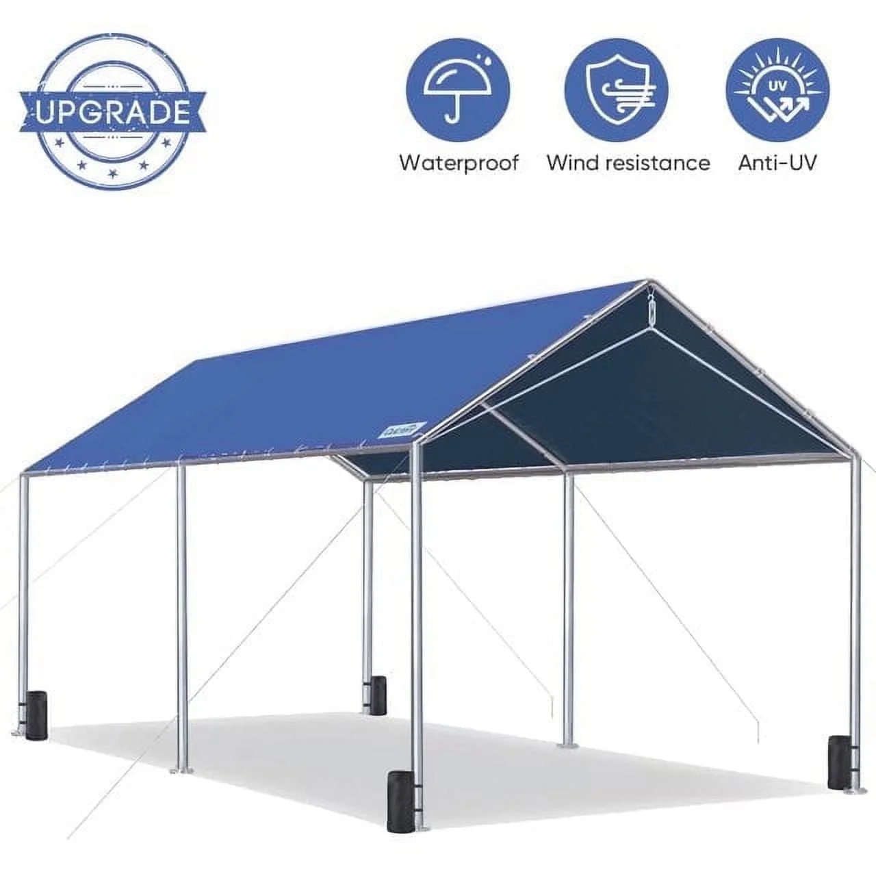Quictent 10X20ft Upgraded Heavy Duty Car Canopy Galvanized Frame Carport Outdoor Boat Shelter with 3 Reinforced Steel Cables-Blue