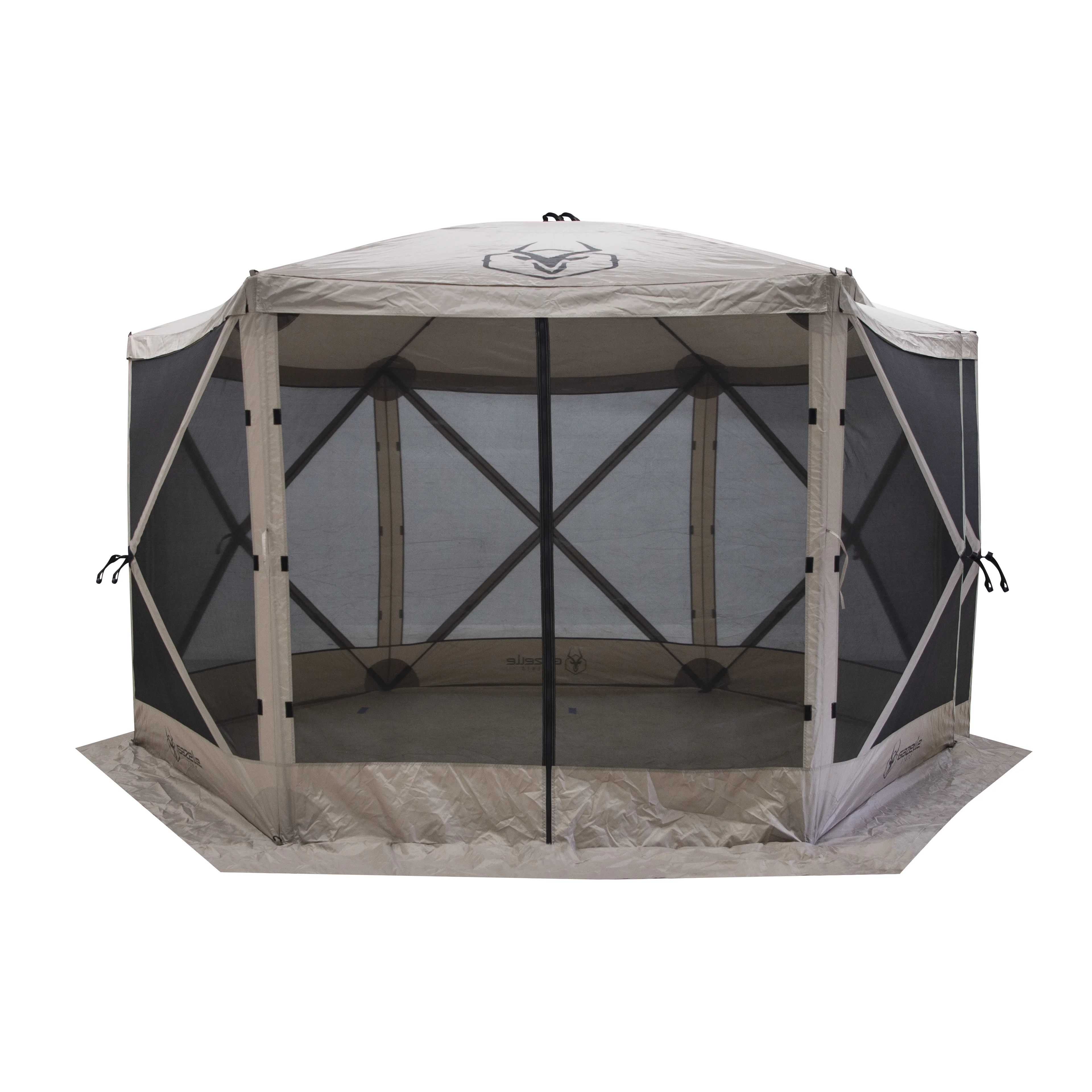 Gazelle Tents G6 6-Sided Portable Gazebo, Pop-Up Hub Screen Tent, Desert Sand, Includes free 3 Pak of wind panels, GK908