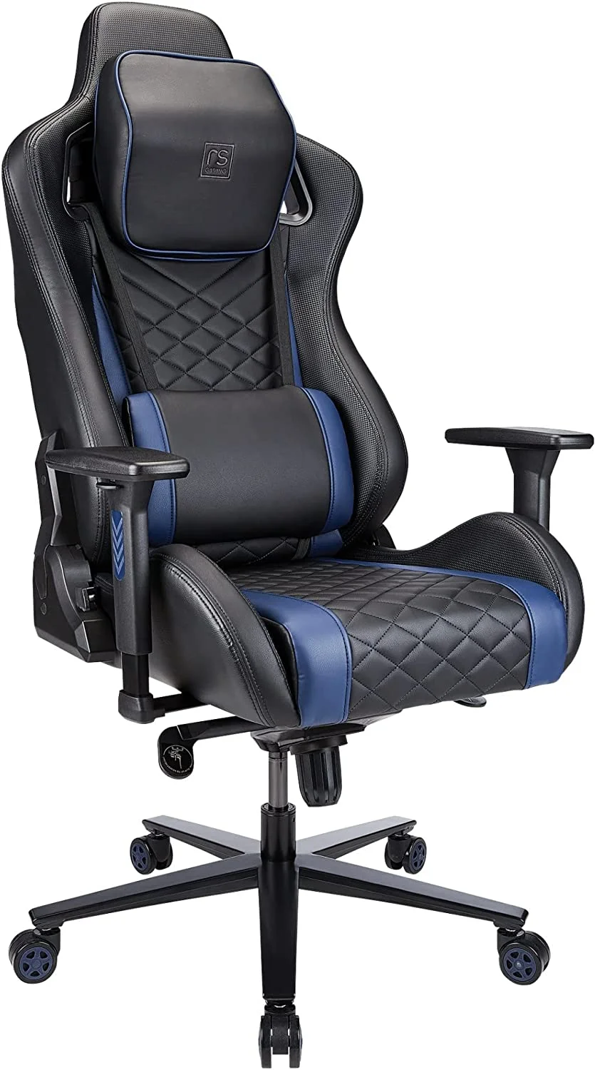RS Gaming Davanti Vegan Leather High-Back Gaming Chair, Black/Blue, BIFMA Compliant