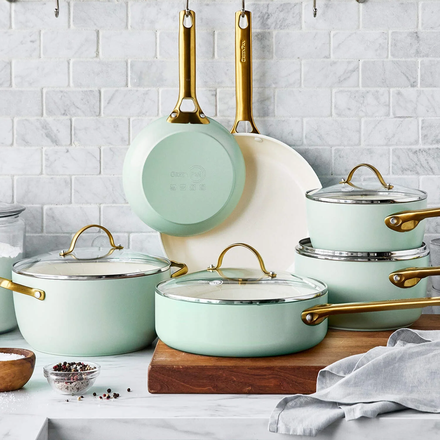 GreenPan Reserve Ceramic Nonstick 10-Piece Cookware Set | Julep with Gold-Tone Handles